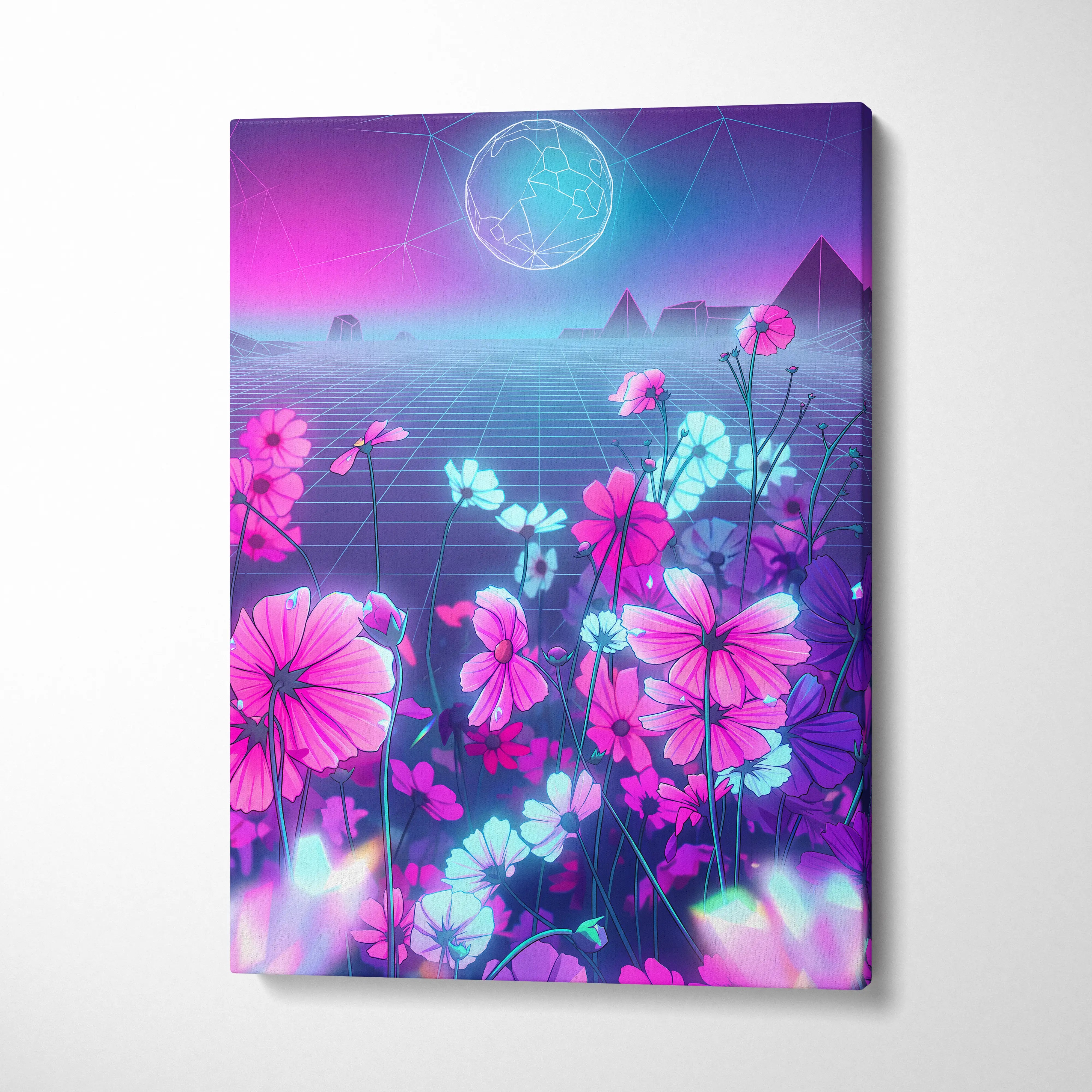 Neon Vaporwave Dream Canvas - VaporwaveLandscapePinkPurpleLivingRoomRetroFuturism → Mood Neon Glow Niche Wall Art Canvas