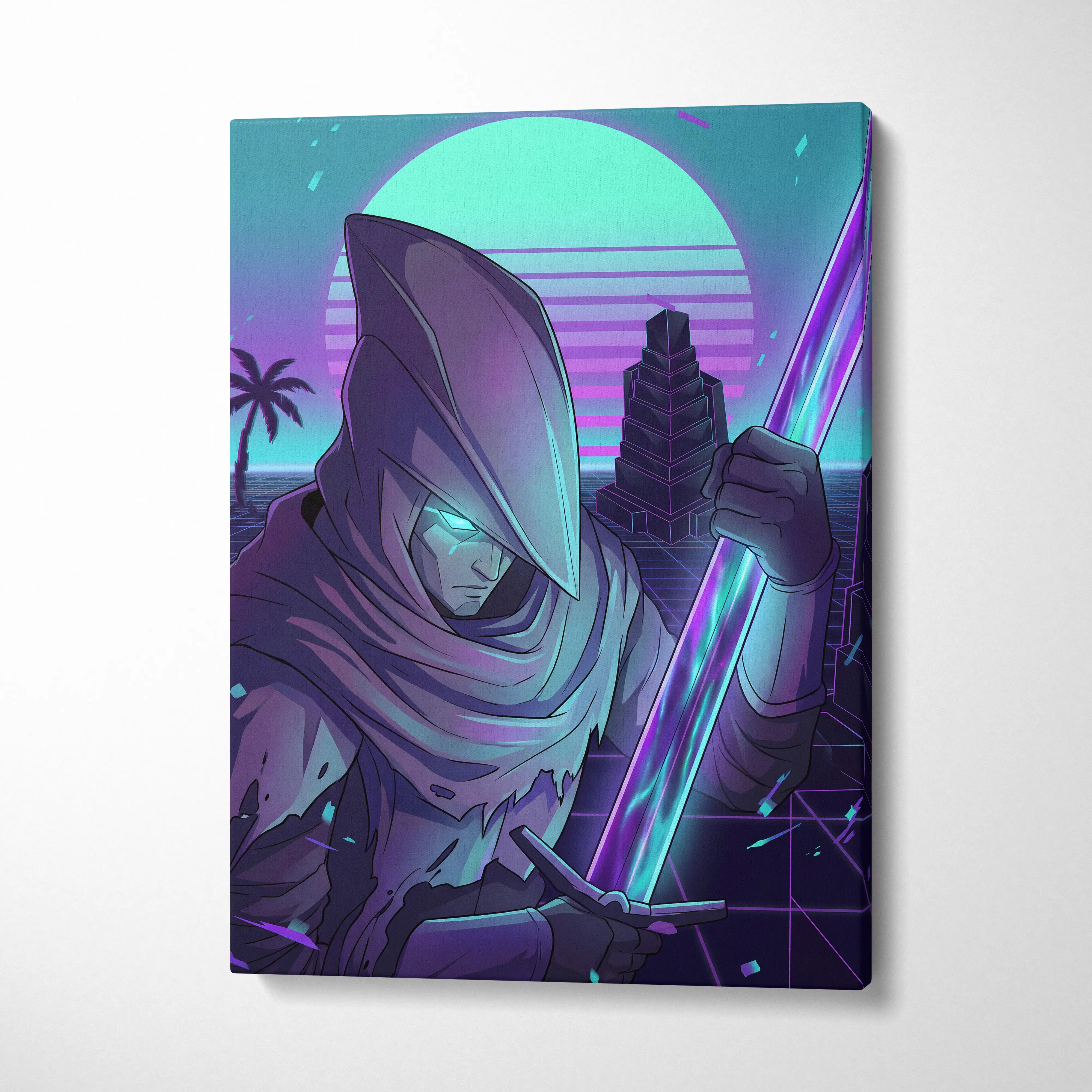 Neon Vaporwave Canvas Fantasy - Vaporwave Neon Cyan Living Room Synthwave Dreamy Nostalgic Cyberpunk Wall Art Canvas