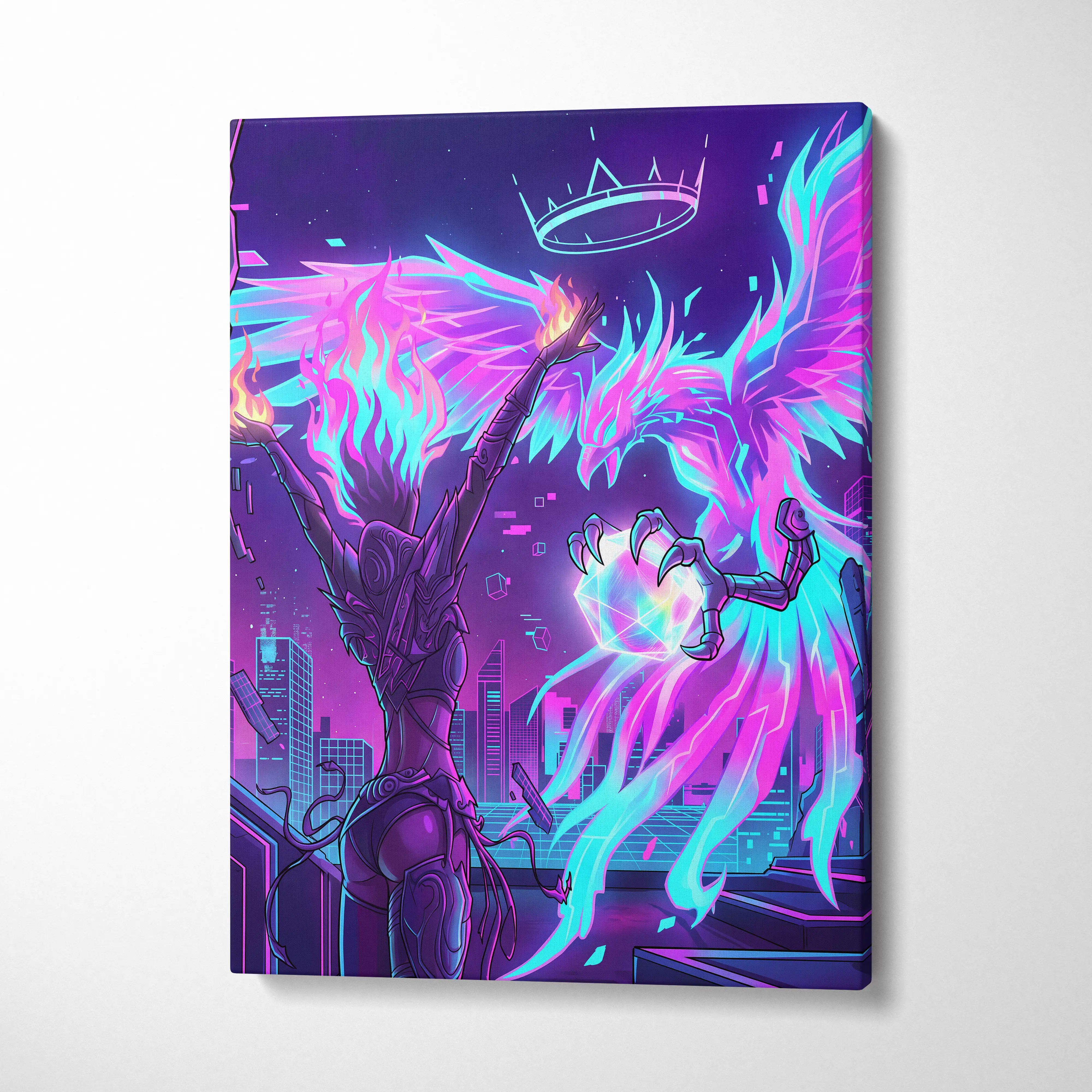 Vaporwave Crown Neon Canvas - Vaporwave Neon Canvas Wall Decor Retro Futurism Dreamy Surreal Atmosphere Synthwave Canvas