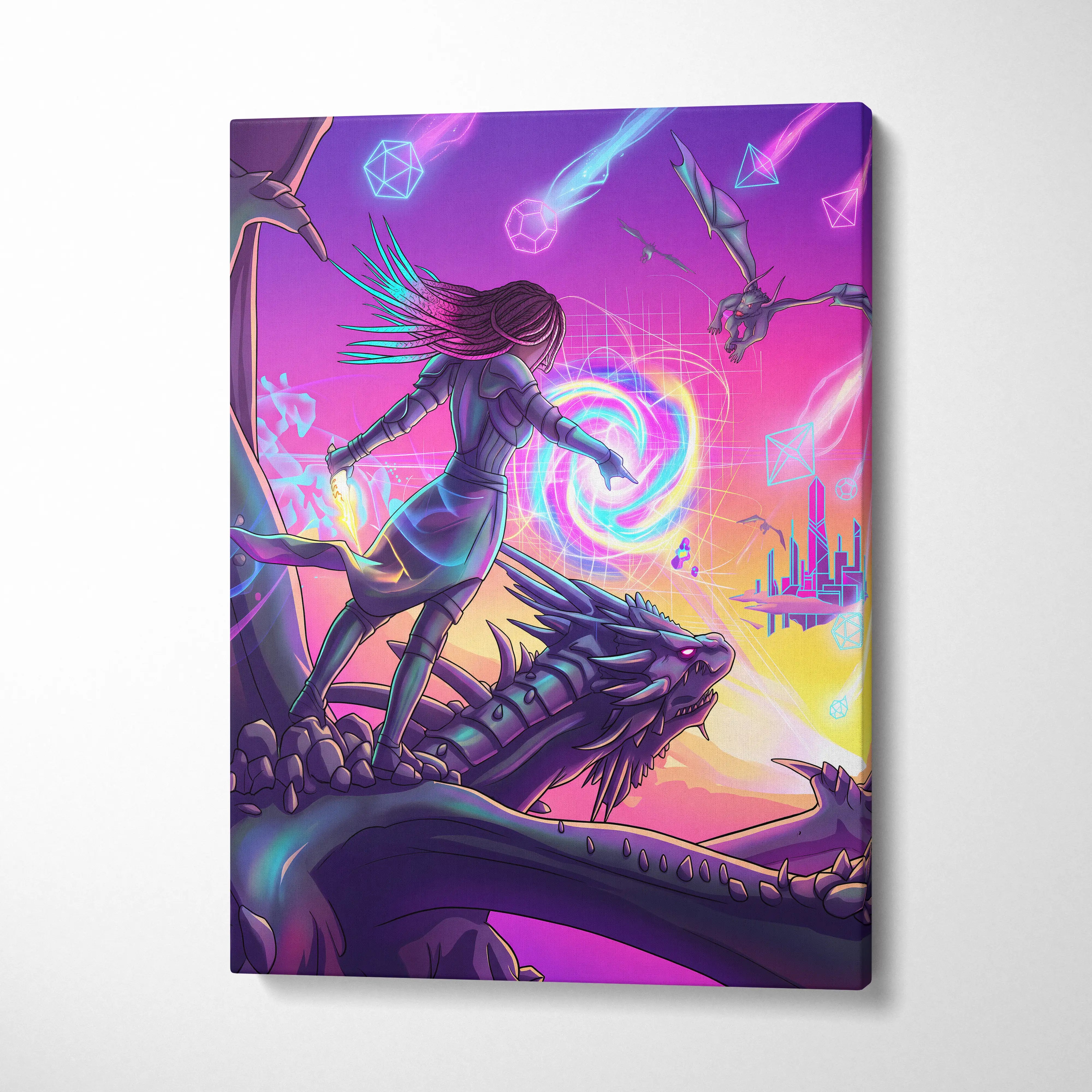 Vaporwave Neon Fantasy Canvas - Vaporwave Canvas Neon Pink Purple For Living Room Dreamscape Mystical Mood Canvas
