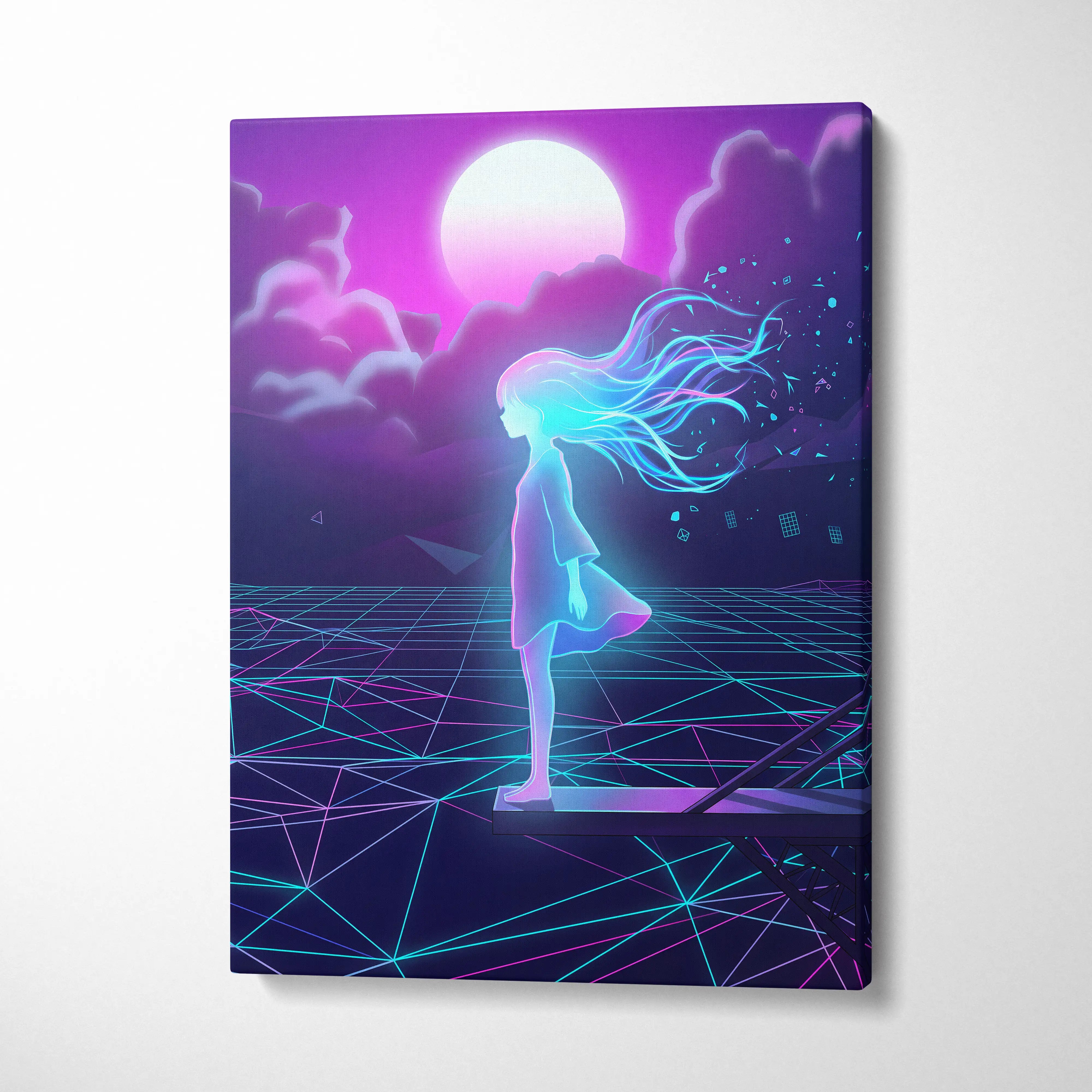 Neon Vaporwave Dream Canvas - Femme Neon Pink Purple Living Room Vaporwave Dreamy Neon Mood Retro Futurism Canvas