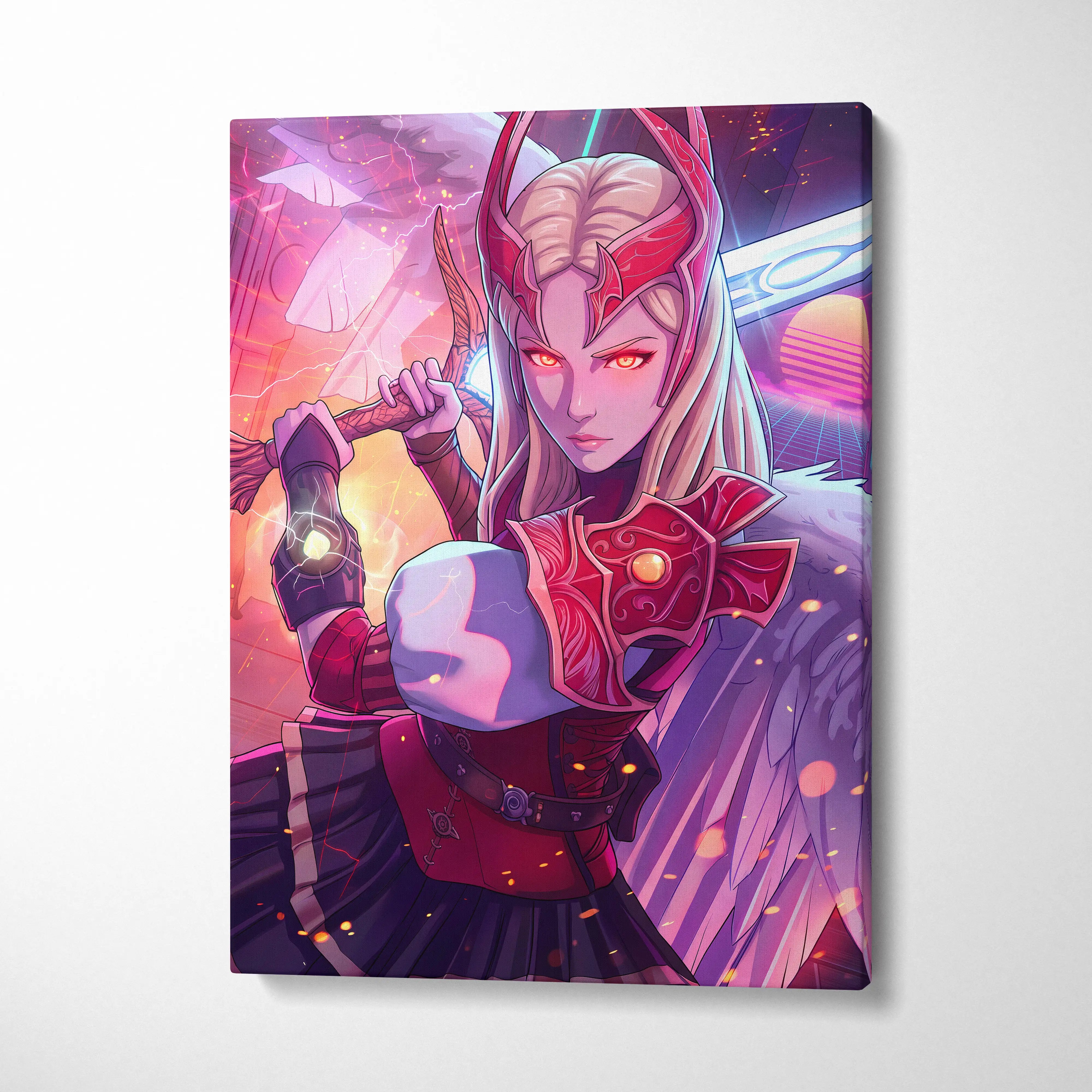 Vaporwave Neon Warrior Queen - Warrior Queen Neon Pink Living Room Wall Art Vaporwave Mystical Mood Retro Futurism