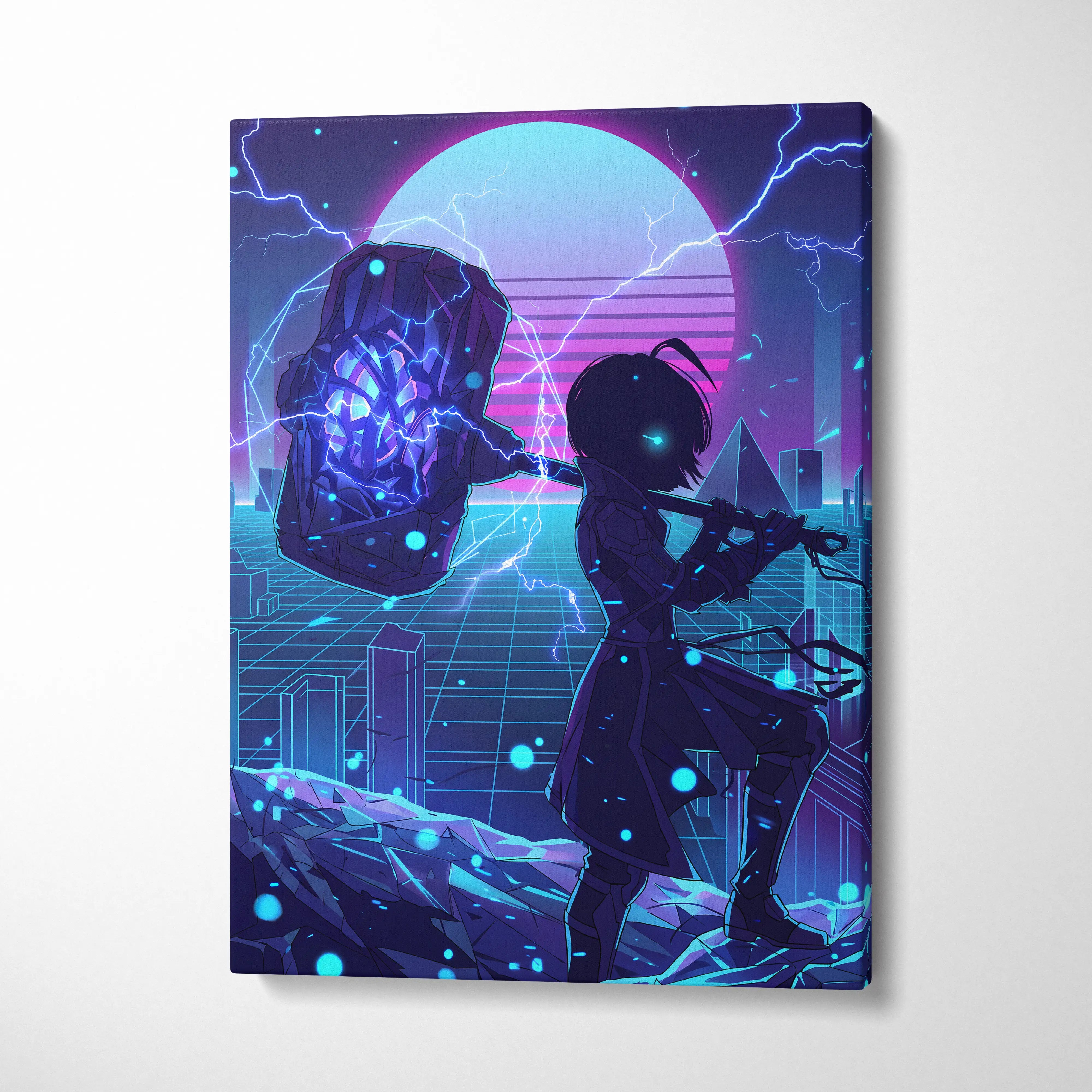 Vaporwave Neon Saga Canvas - Vaporwave Neon Art Purple Pink Blue Living Room Retro Dreamy Nostalgic Neon Decor Canvas