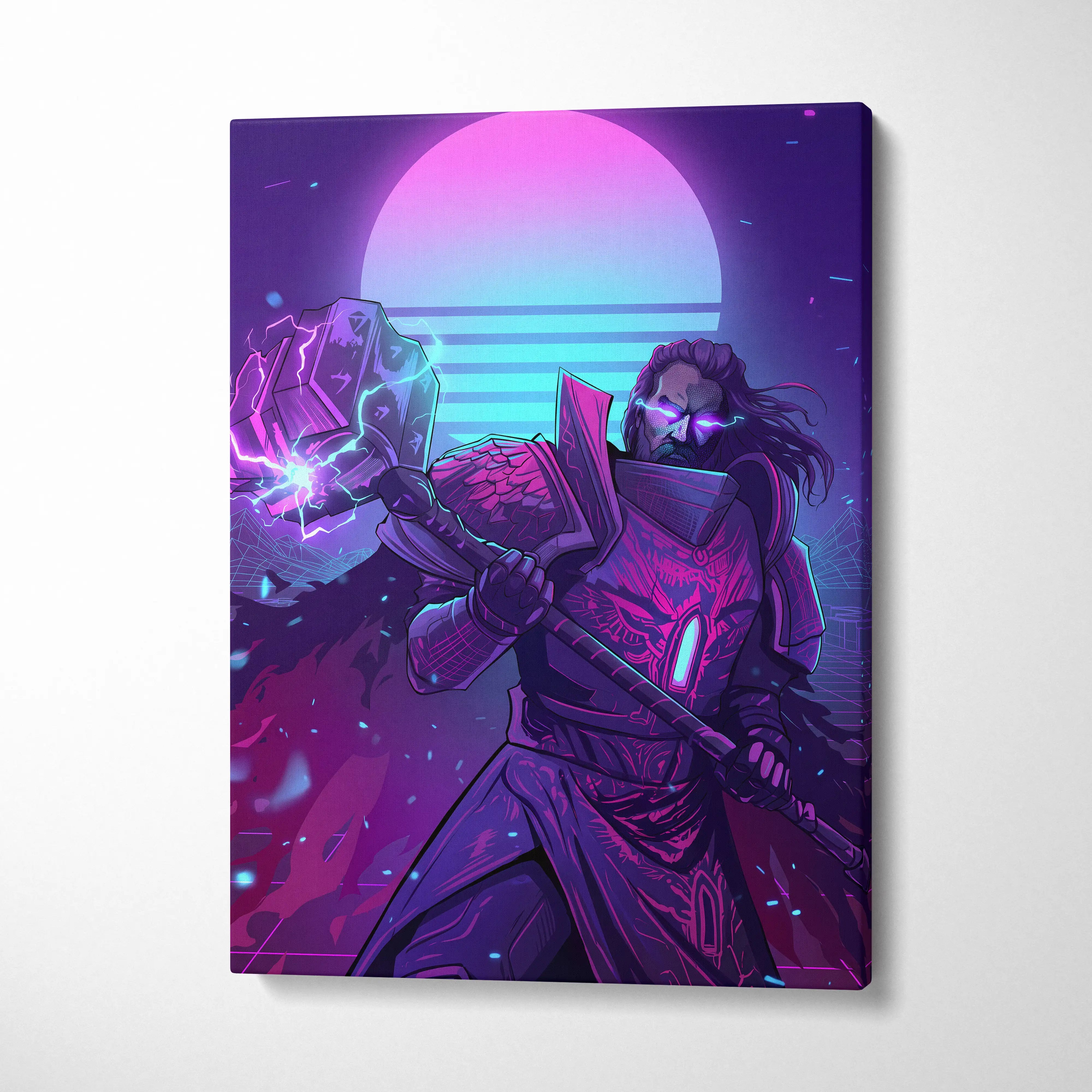 Vaporwave Neon Dream Canvas - Vaporwave Neon Pink Cyan Living Room Retro Mystical Mood Wall Art Canvas