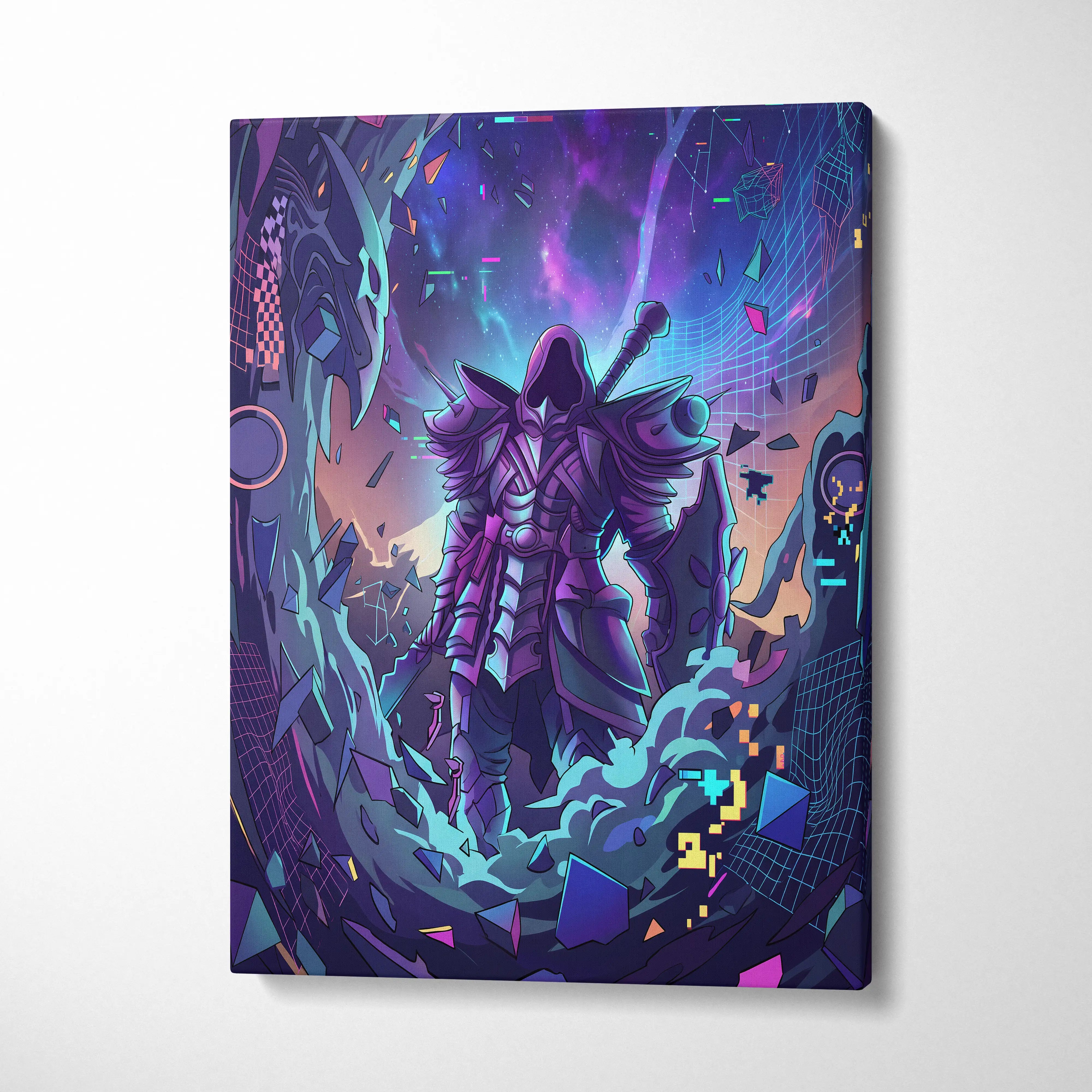 Vaporwave Neon Fantasy Canvas - Vaporwave Fantasy Neon Purple Pink Cyan Living Room Modern Dreamy Mood Wall Art Canvas