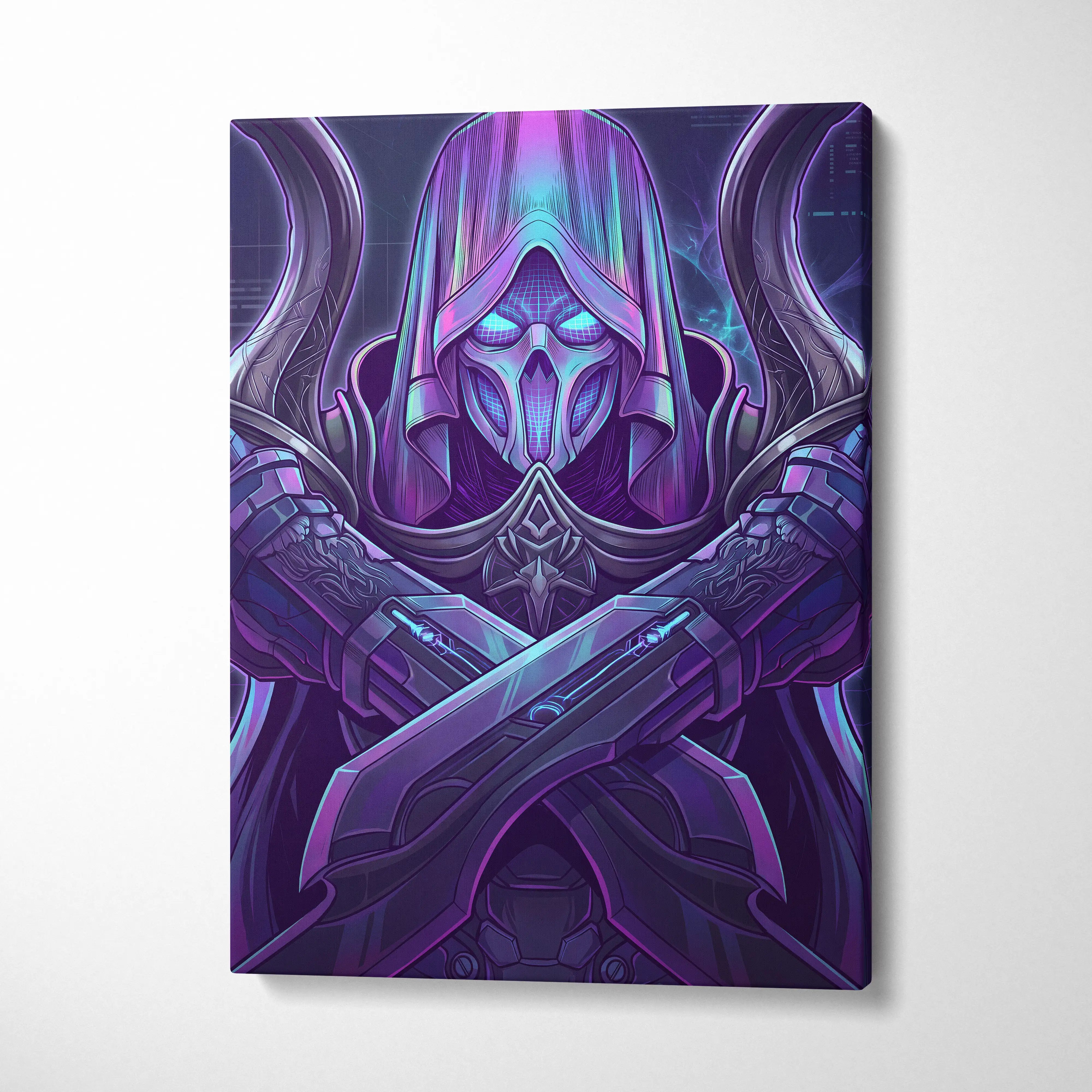 Vaporwave Neon Mystic Canvas - Vaporwave Fantasy Portrait Neon Purple Cyan For Living Room Mystic Neon Mood Cyberpunk