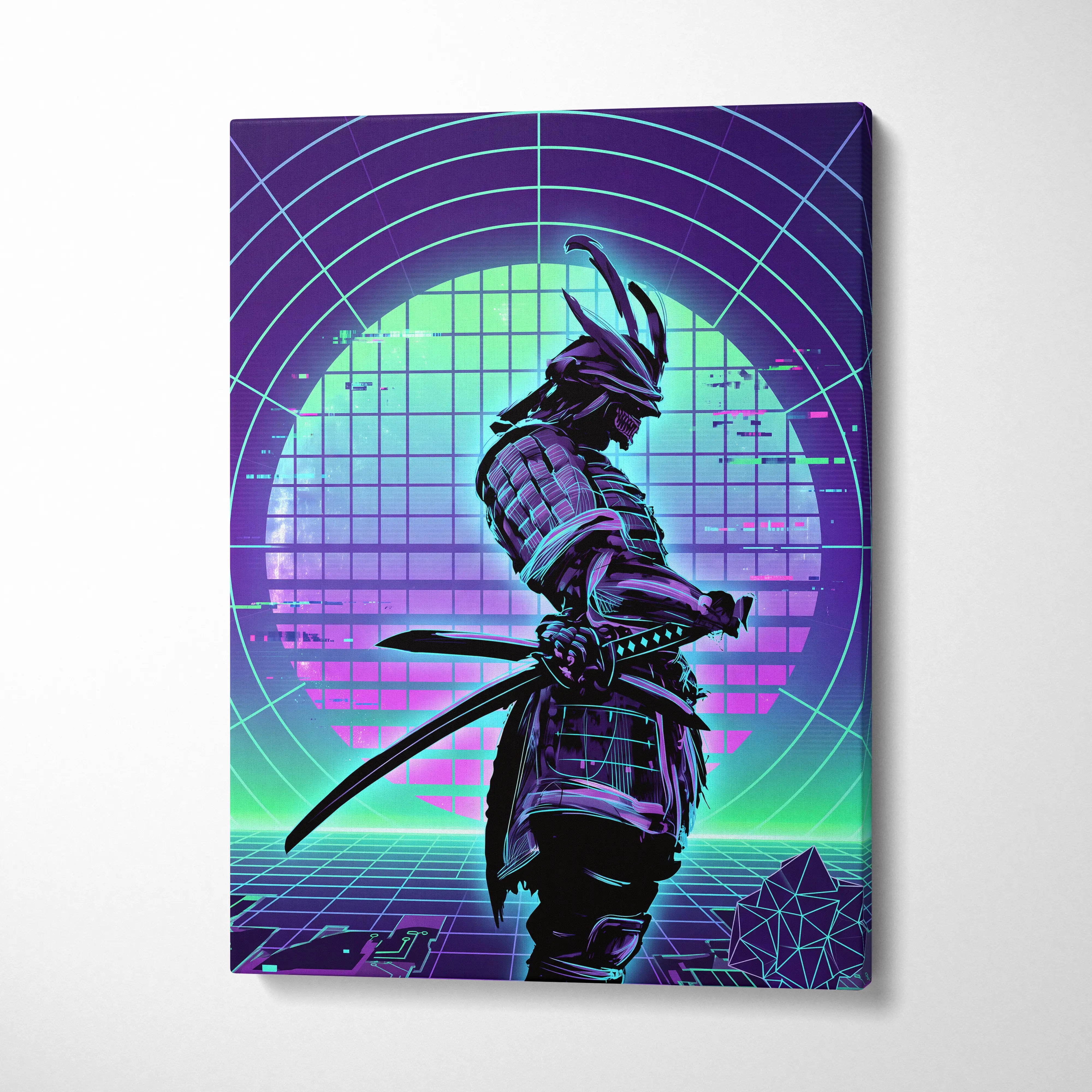 Neon Vaporwave Nightscape Canvas - Snowboarder Pink Turquoise Living Room Vaporwave Dreamy Retro-Futurist Wall Art Canvas