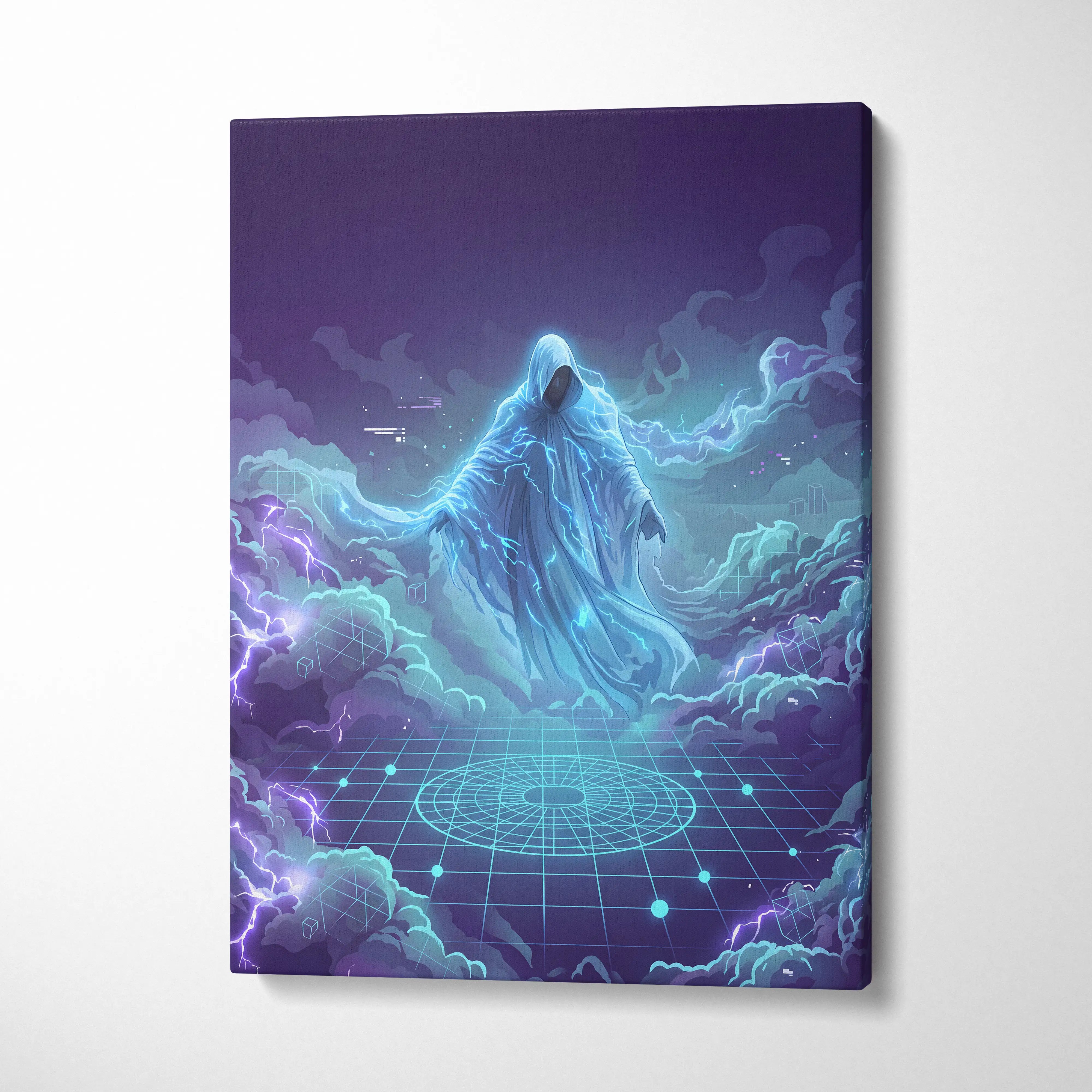 Vaporwave Neon Oracle Canvas - Vaporwave Oracle Neon Blue Purple Living Room Retrofuturism Mood Neon Wall Art Canvas