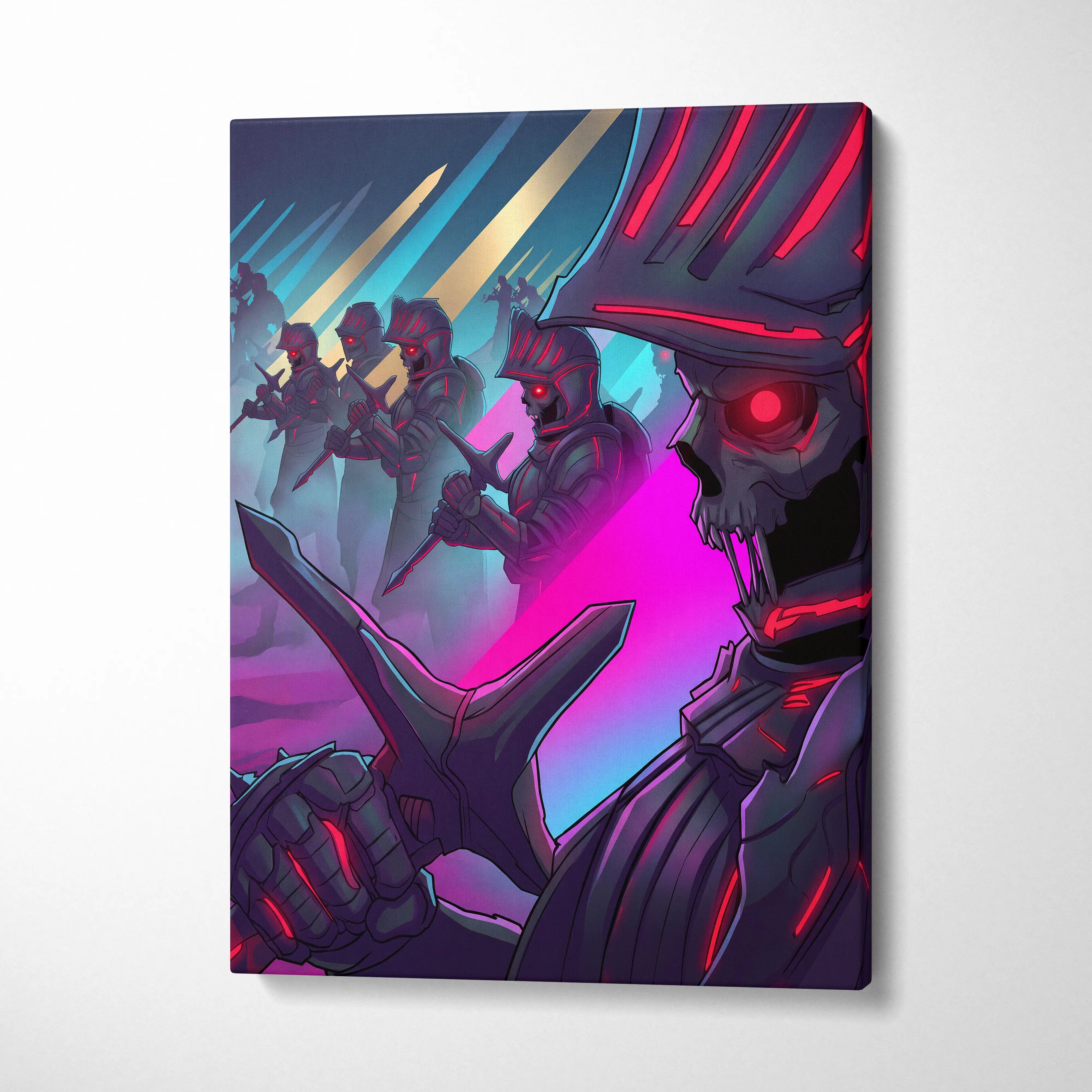 Vaporwave Knight Neon Canvas - Vaporwave Knight Art Neon Pink Blue Living Room Retro Futurism Dreamy Neon Decor Canvas