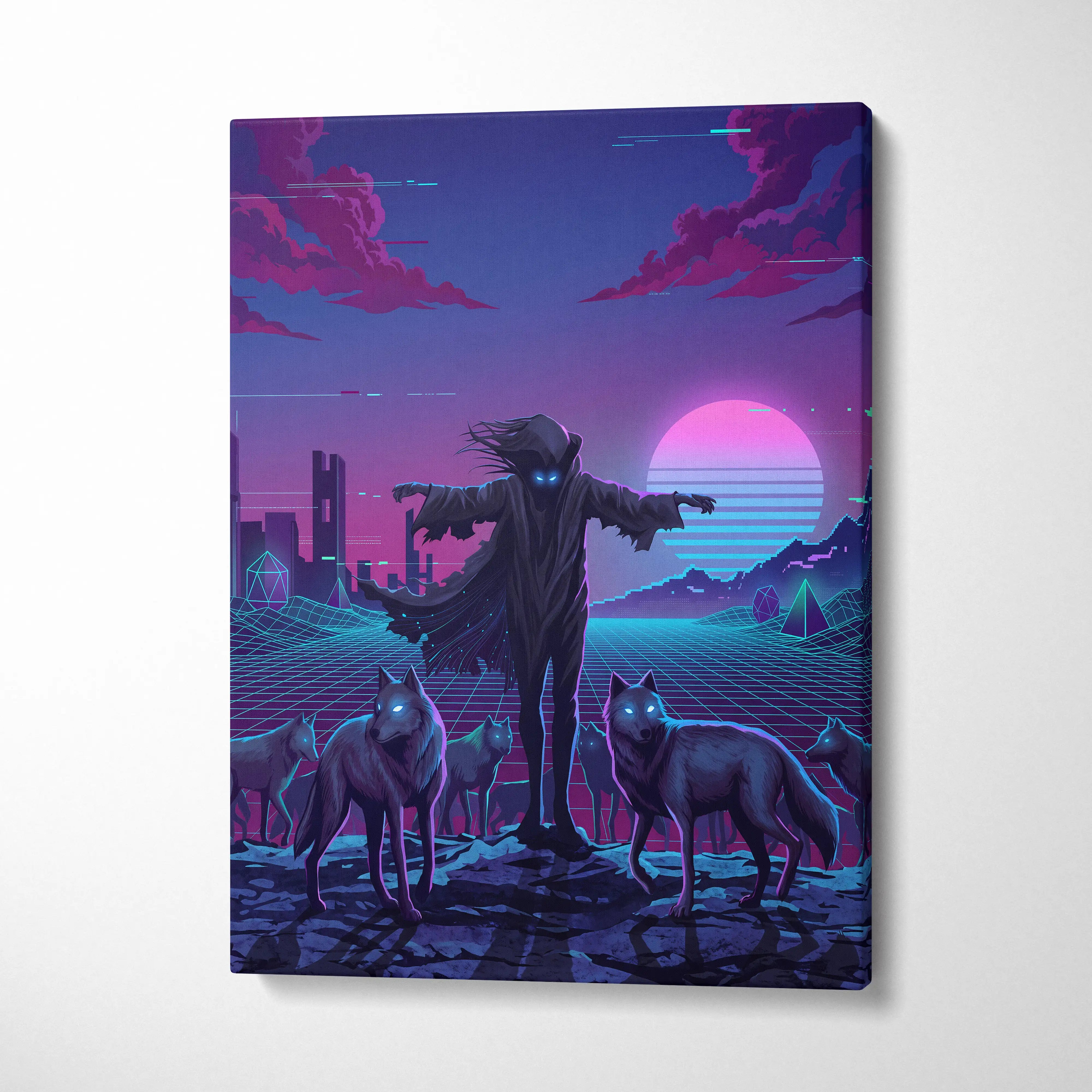 Vaporwave Neon Dream Canvas - Vaporwave Fantasy Scene Neon Pink Blue Living Room Glitch Art Mood Retro Futurism Canvas