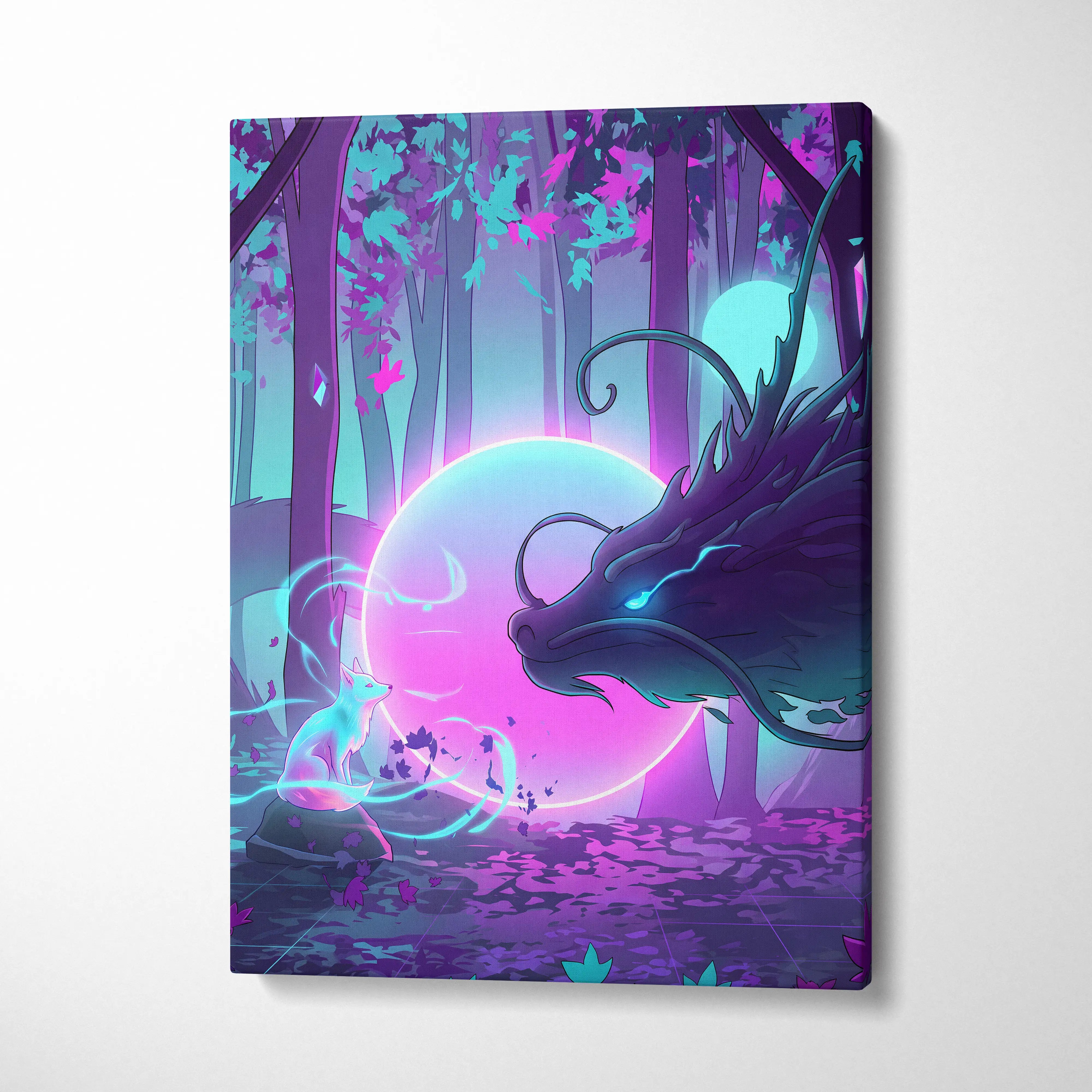 Vaporwave Fantasy Neon Forest Canvas - Forest Neon Pink Cyan Purple Living Vaporwave Dreamy Mood Vaporwave Canvas