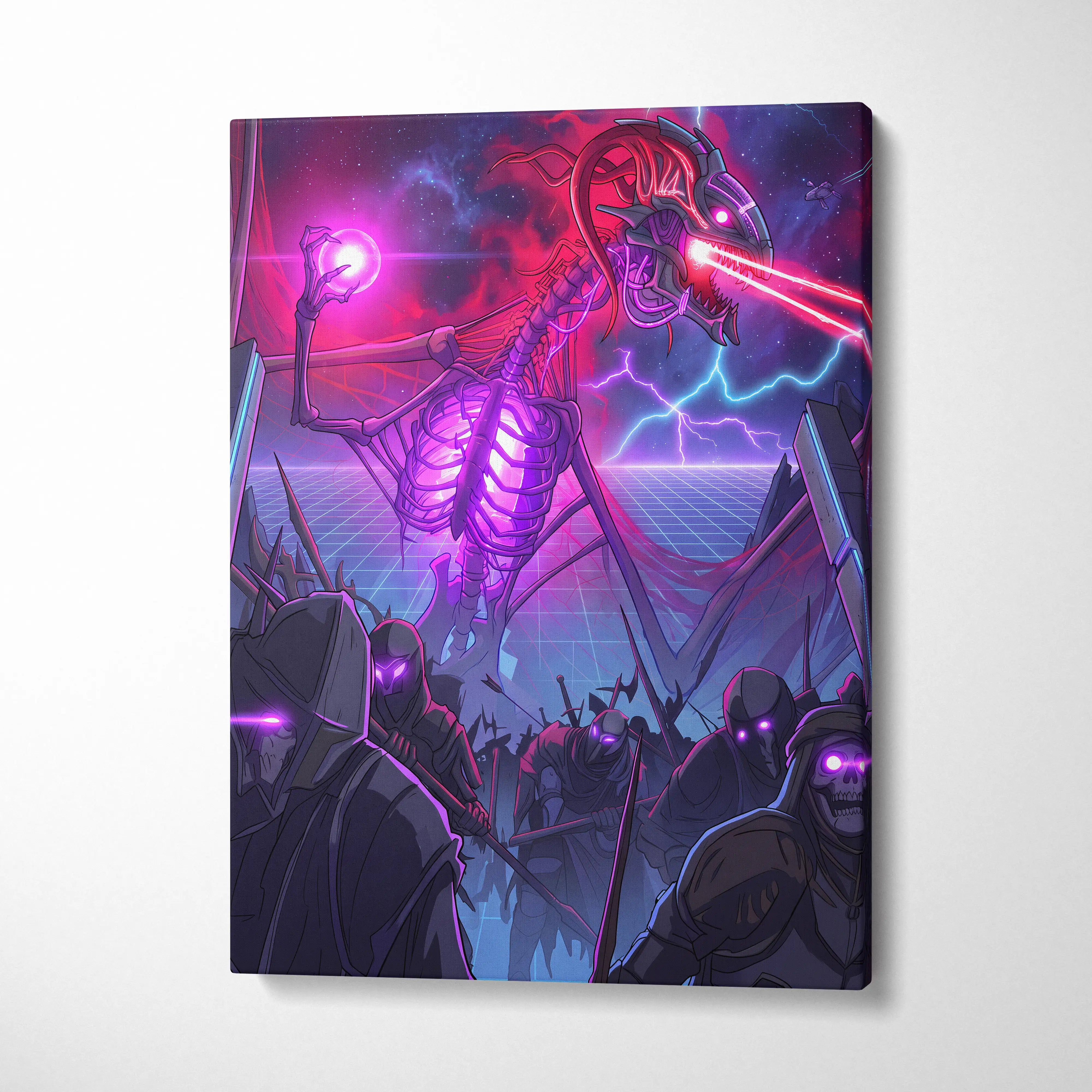 Vaporwave Neon Dragon Canvas - Dragon Neon Purple Living Room Vaporwave Moody Neon Futurism Wall Decor Canvas Print