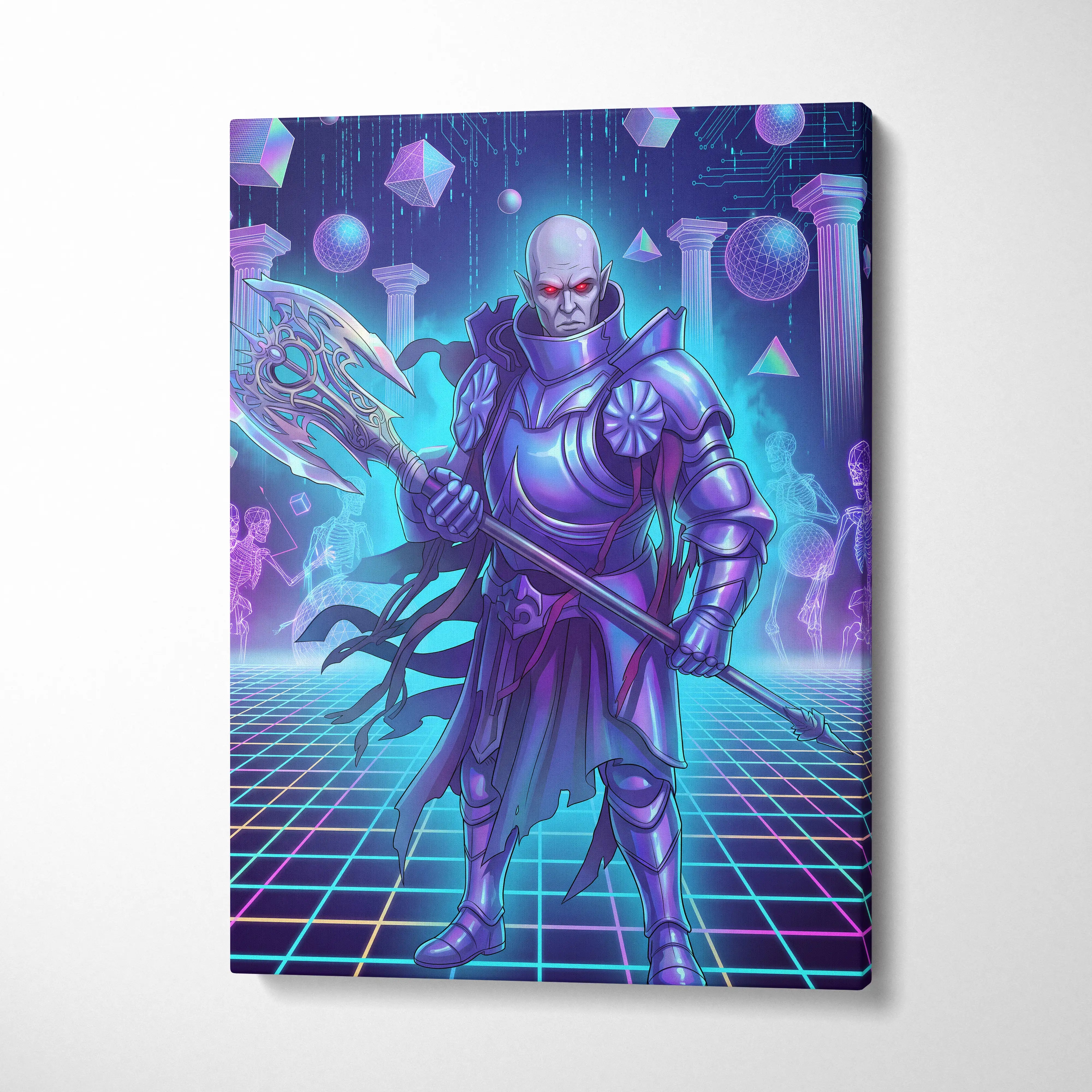 Vaporwave Neon Fantasy Canvas - Vaporwave Fantasy Neon Pink Purple Teal Living Room Retro Synthwave Mystical Mood Canvas