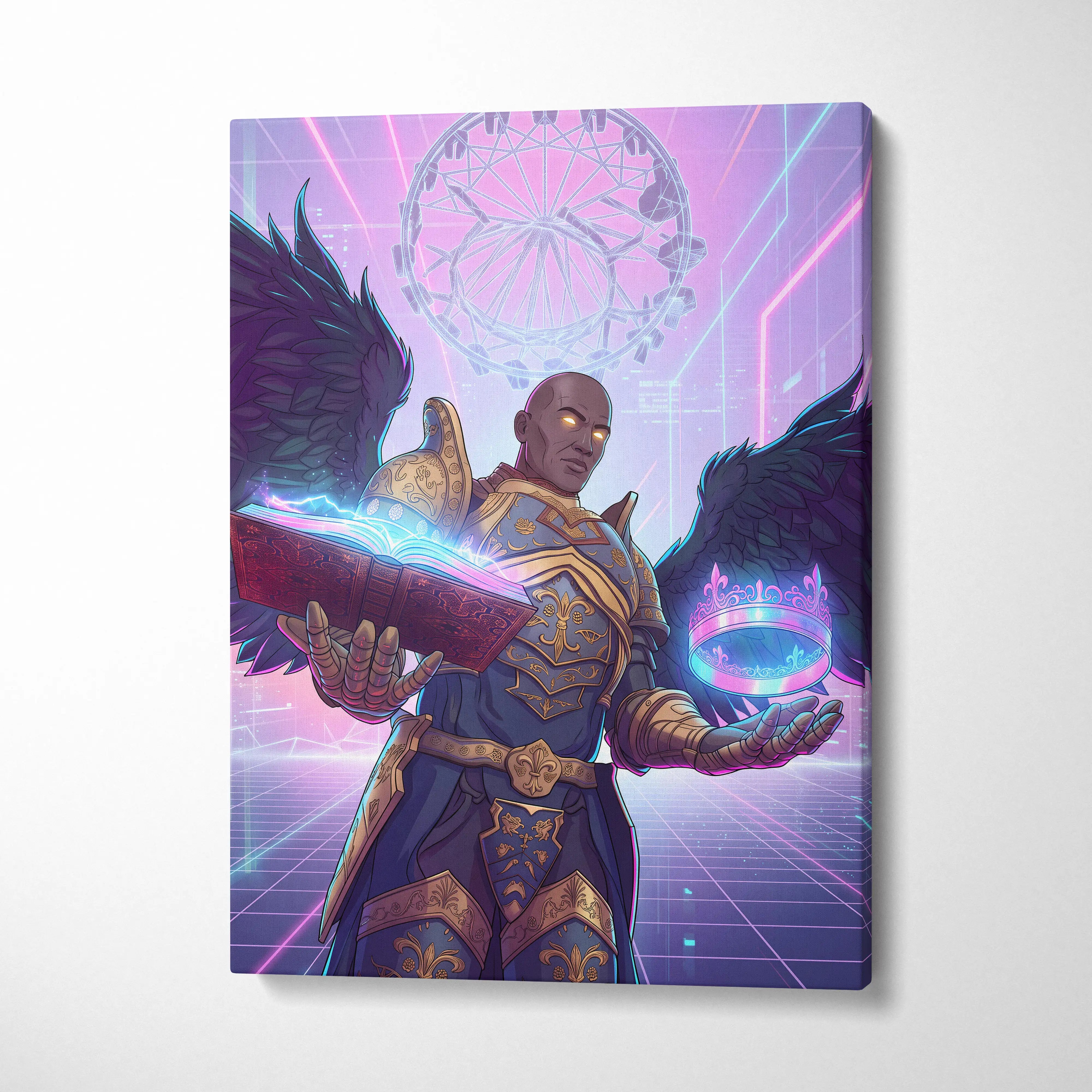 Vaporwave Winged Guardian Canvas - Winged Guardian Purple Pink Neon Living Room Vaporwave Dreamy Mood Neon Retro Canvas