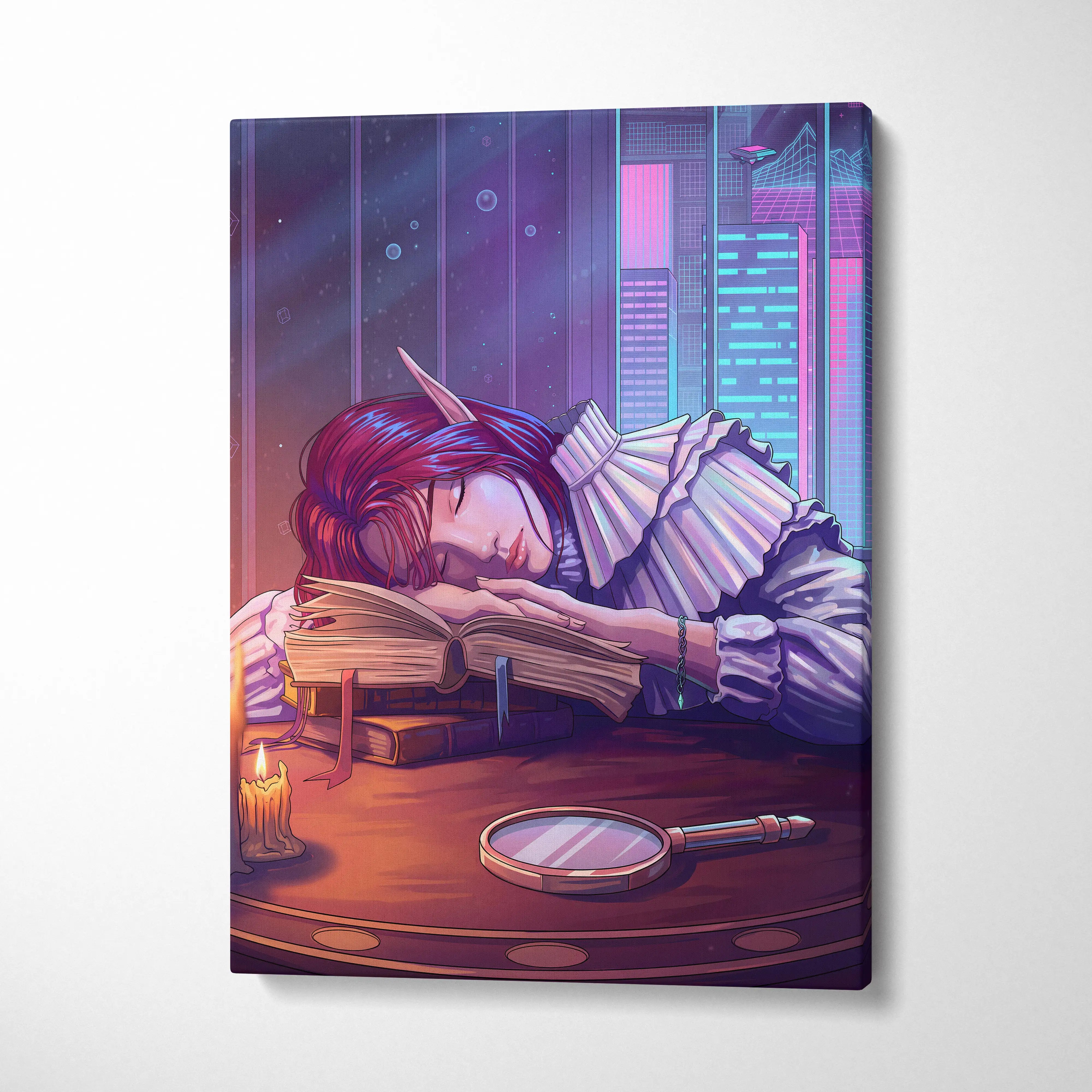 Vaporwave Fantasy Neon Canvas - Neon Vaporwave Woman Pink Purple LivingRoom Dreamy Mood Retro Futurism Wall Art Canvas