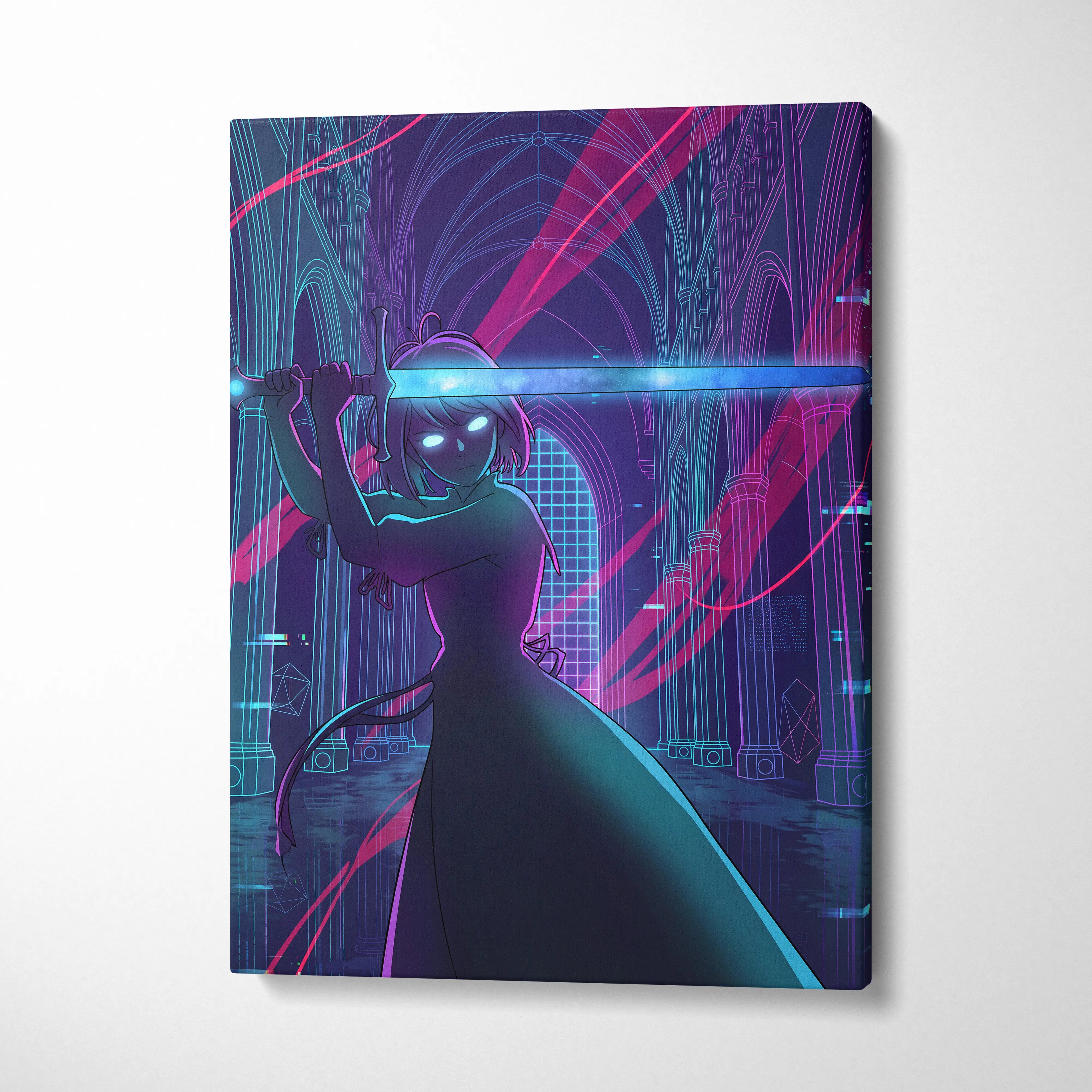 Vaporwave Neon Dream Canvas - Vaporwave Fantasy Neon Pink Teal Dreamy Neon Cyberpunk Wall Art Canvas Print