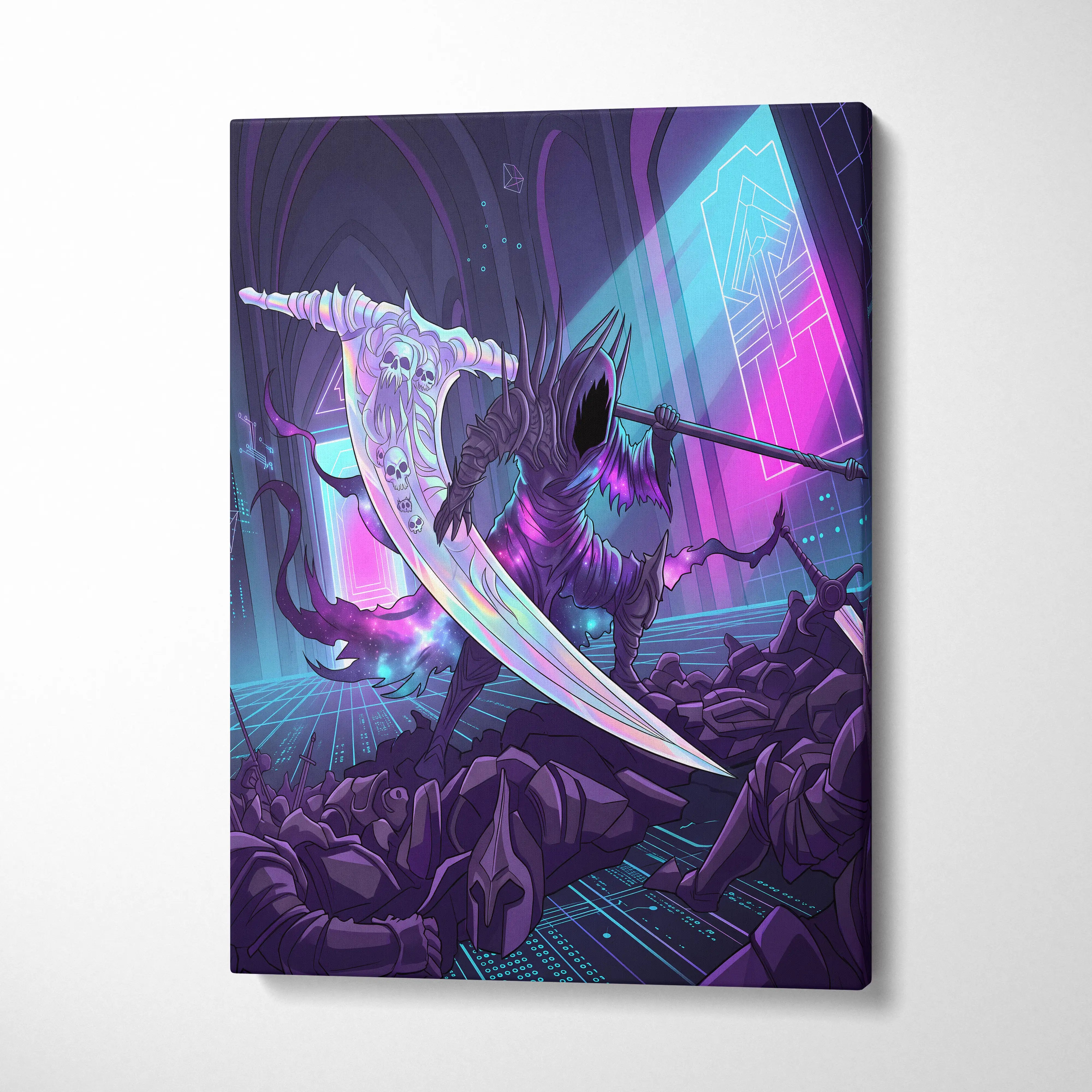 Vaporwave Neon Night Warrior - Vaporwave Art Neon Purple Blue LivingRoom Mood Mystical; Modern Decor; Gallery Wall Art