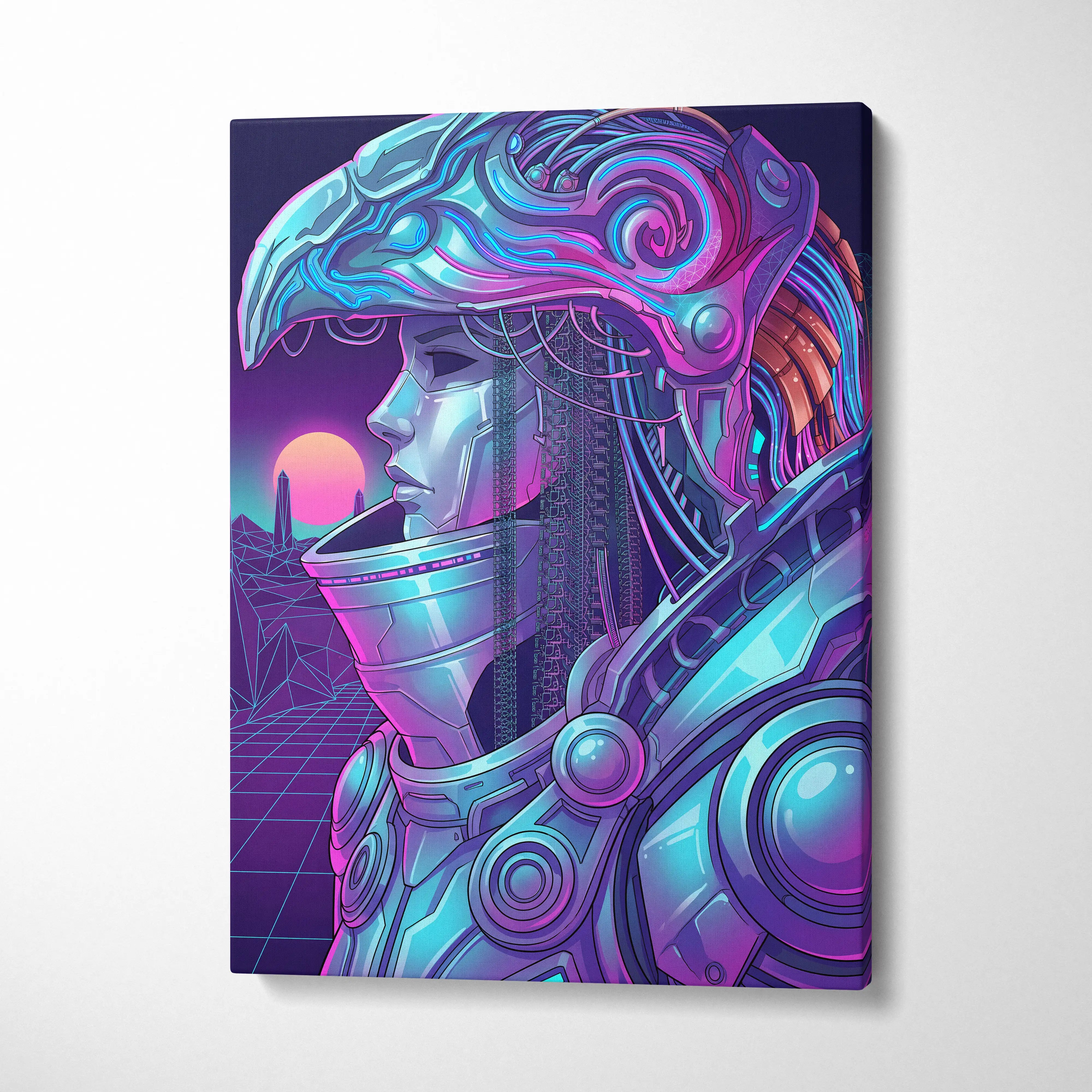 Vaporwave Neon Dream Canvas - Android Portrait Blues Pink Purple Living Room Vaporwave Mystical Retro Canvas Art Print
