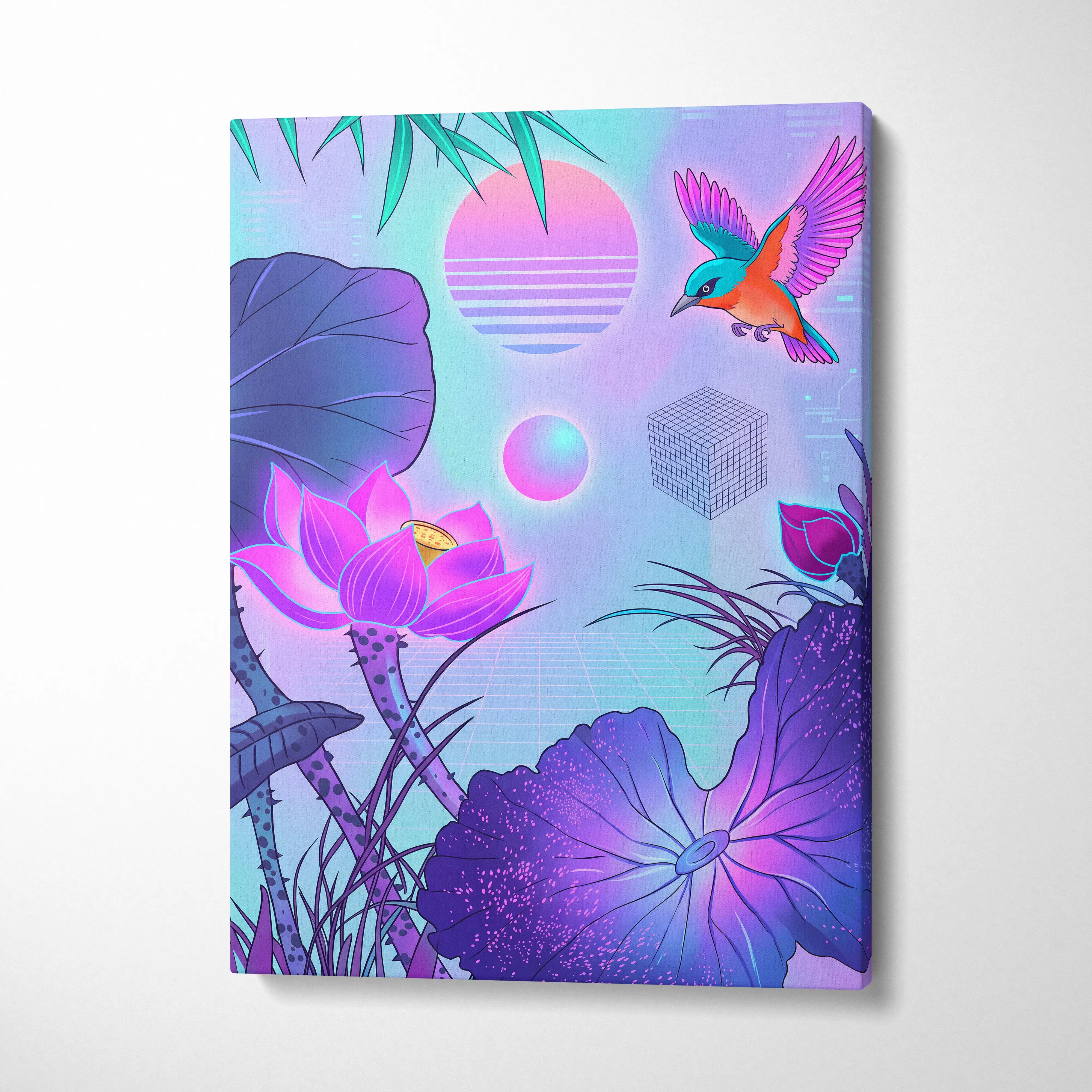 Vaporwave Japan Sunset Canvas - Japan Vaporwave Art Pastel Neon Living Room Retro Futurism Mood Dreamy Neon Decor Modern