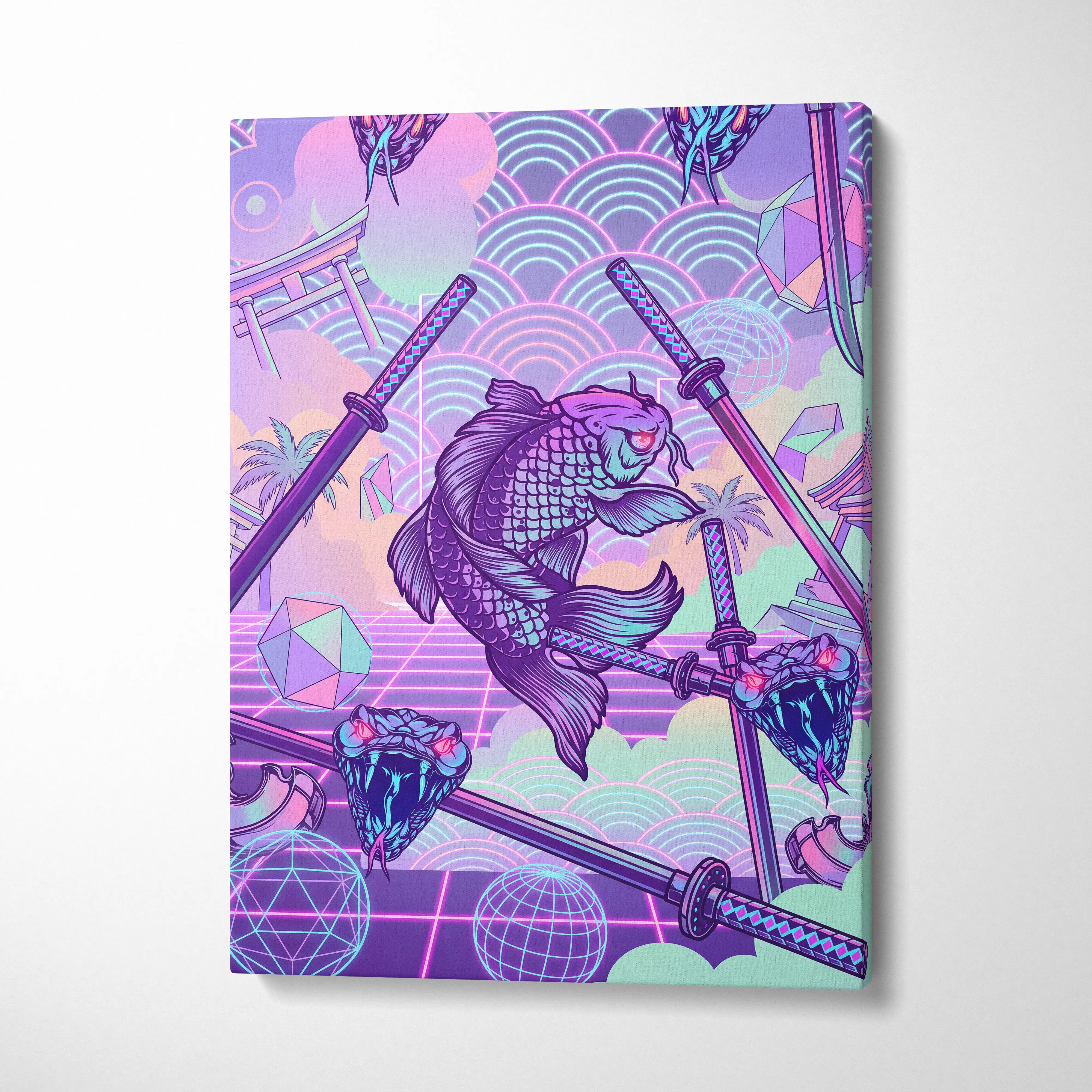 Vaporwave Japan Neon Canvas Art - Japan Landscape Neon Pastels Living Room Vaporwave Dreamy Mood Wall Art Canvas