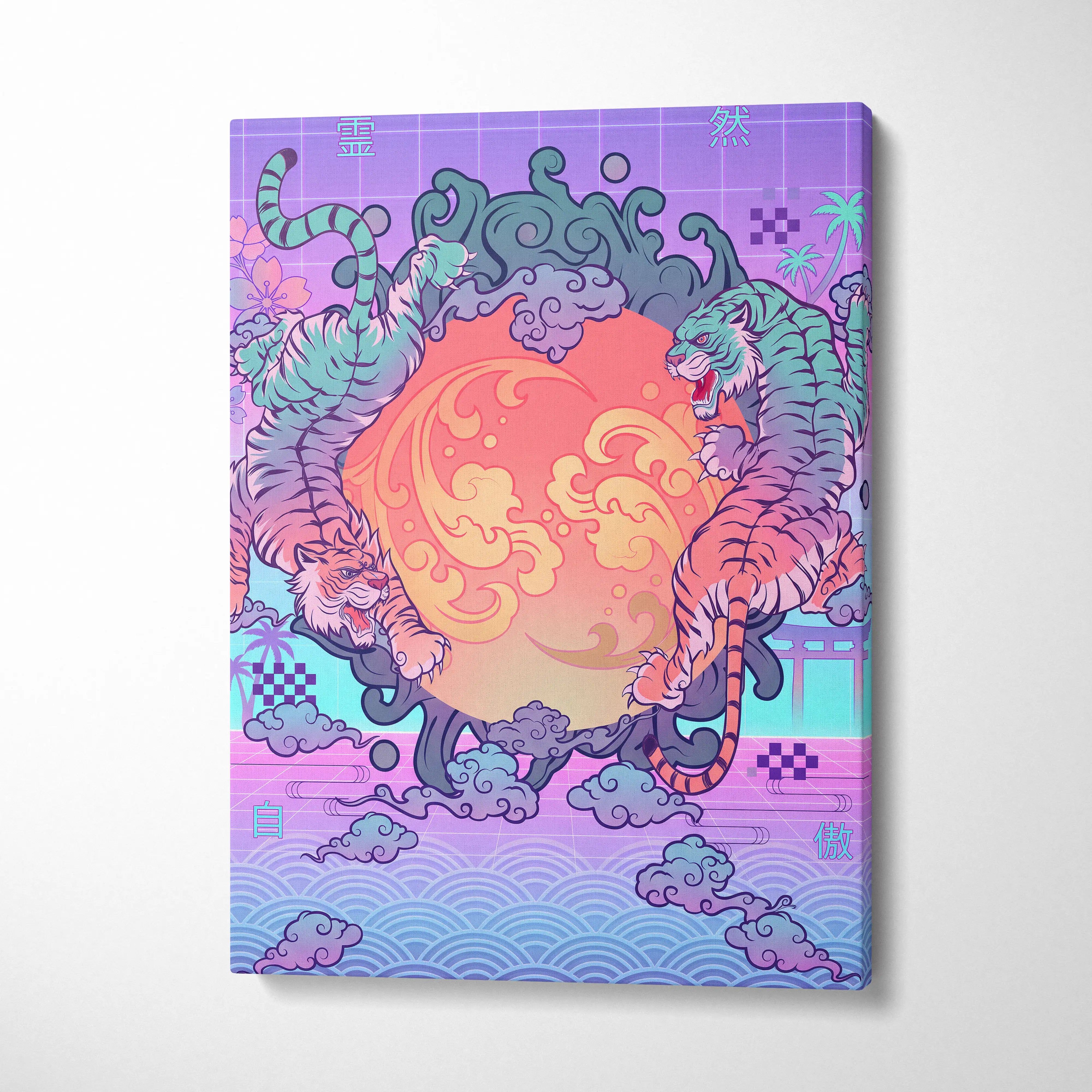 Vaporwave Fuji Dream Canvas - Fuji Landscape Pastel Neon Living Room Vaporwave - Dreamy Nostalgia Retro Futurism Canvas