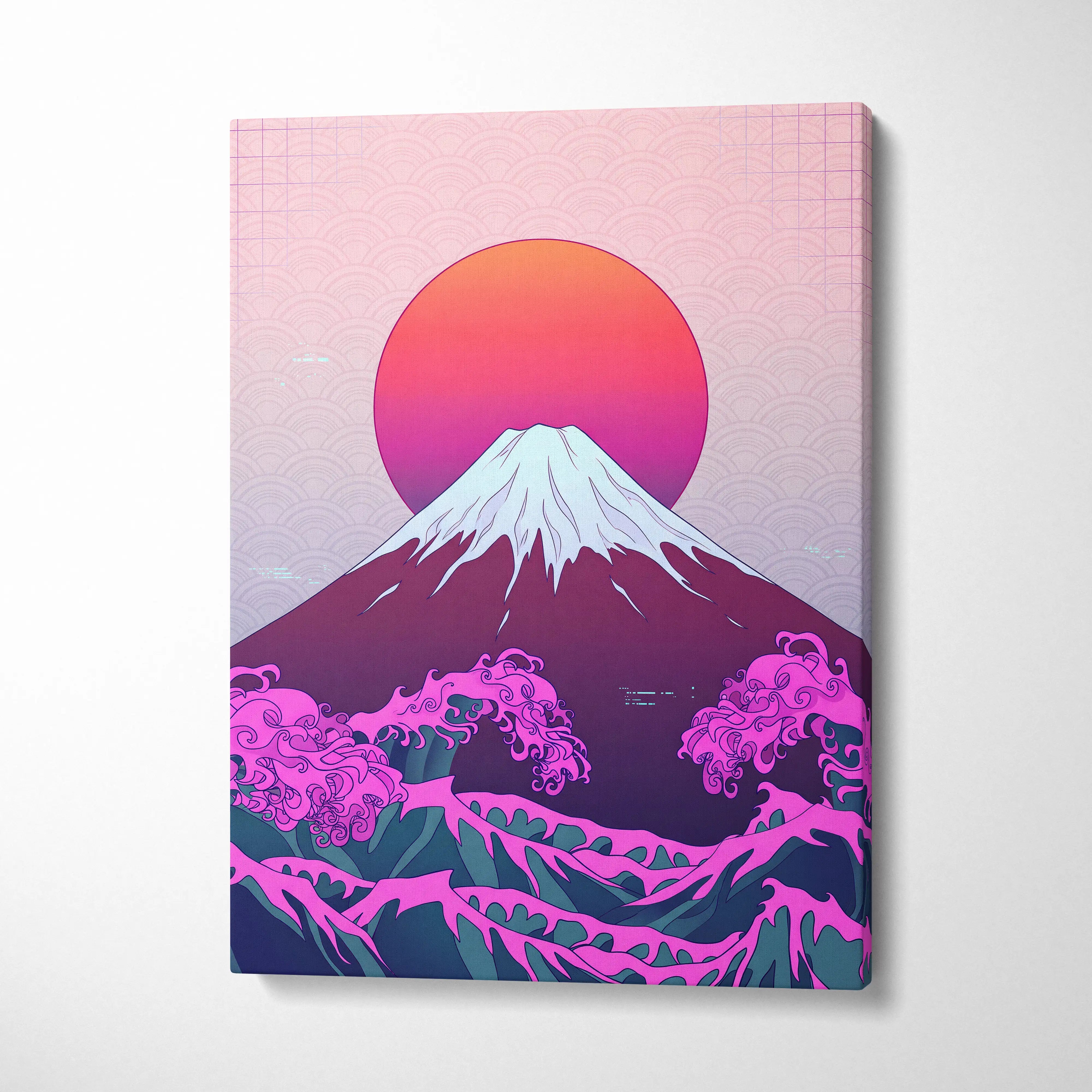 Pastel Neon Fuji Vaporwave - Mount Fuji Pastel Neon Living Room Vaporwave Dreamy Mood Japanese Aesthetic Canvas Print