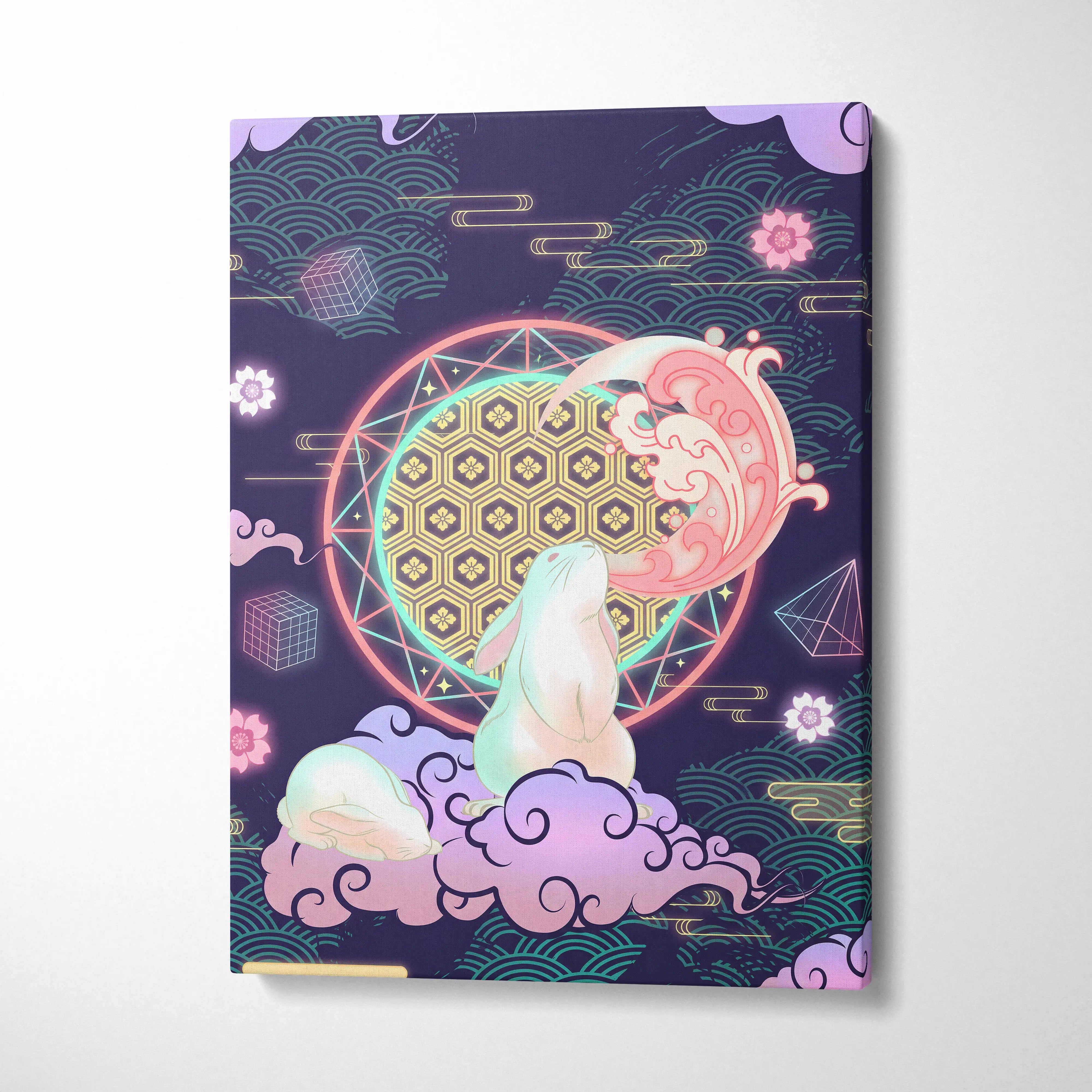 Vaporwave Japan Neon Canvas - Japan Landscape Neon Pastel Living Room Vaporwave Dreamy Retro Futuristic Canvas