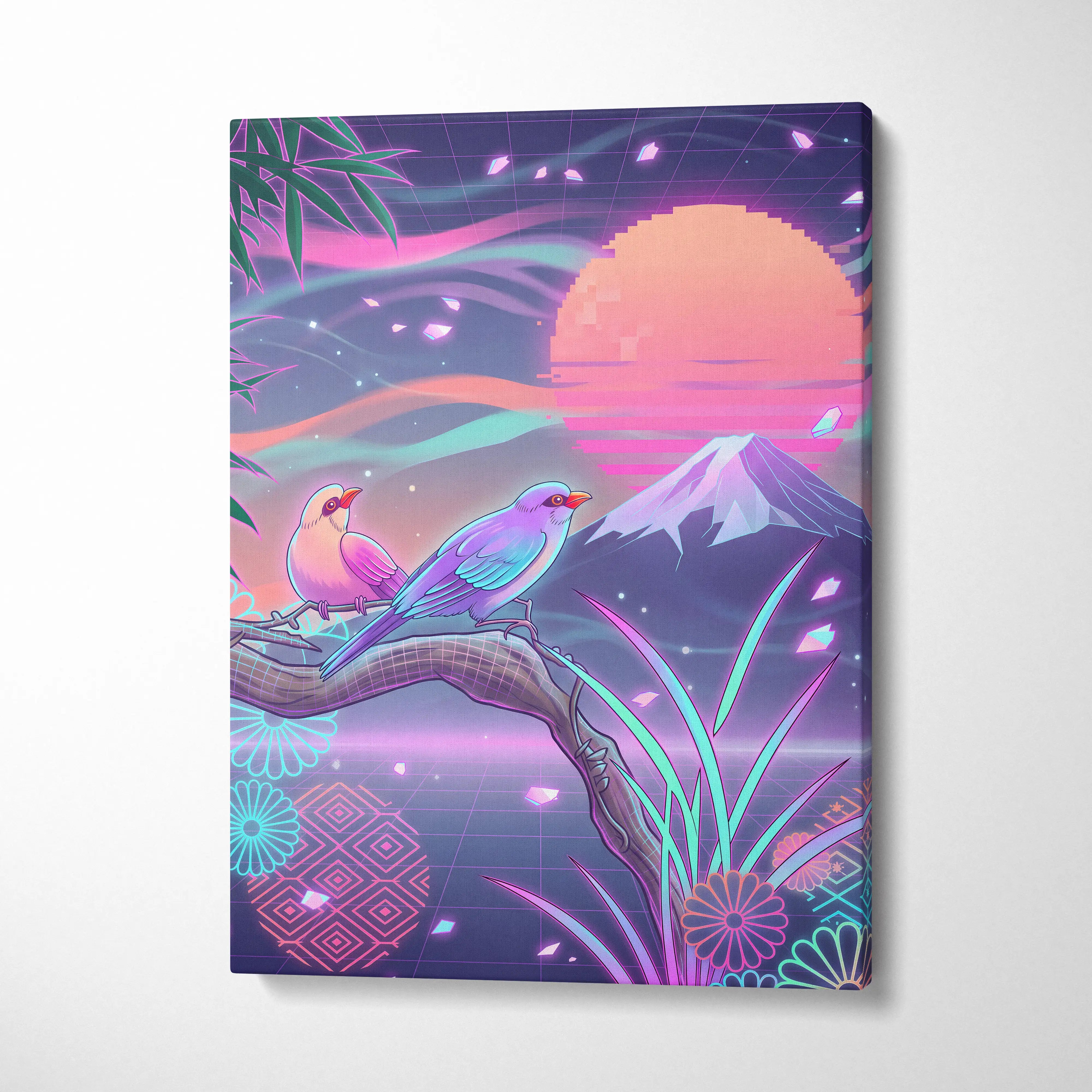 Vaporwave Sakura Sunset Canvas - Vaporwave Japan Landscape Neon LivingRoom Retro Futurism Dream Neon Vaporwave Canvas