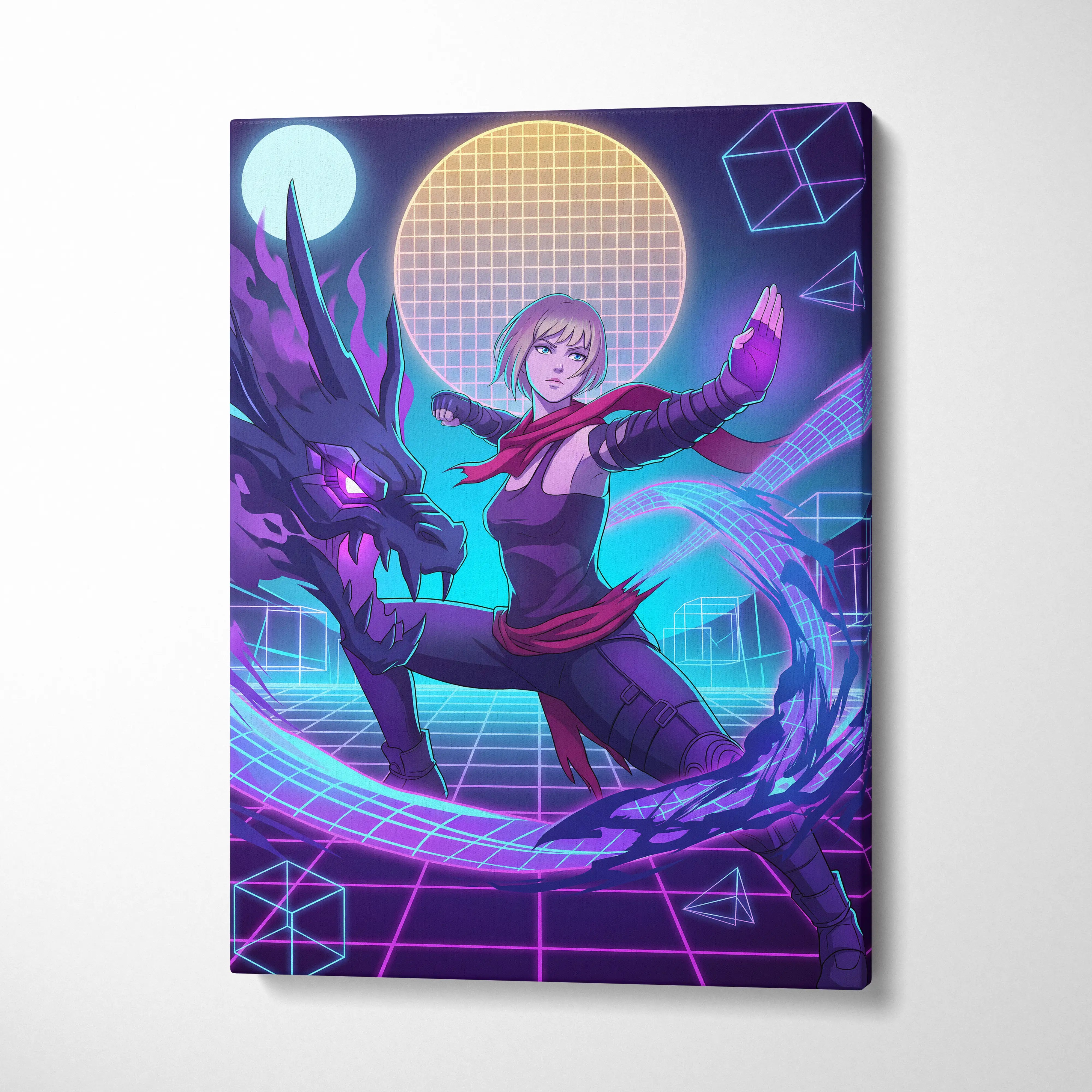 Vaporwave Neon Hero Canvas - Vaporwave Fantasy Hero Neon Purple Blue Living Room Dreamy Neon Mood Retro Futurism Canvas