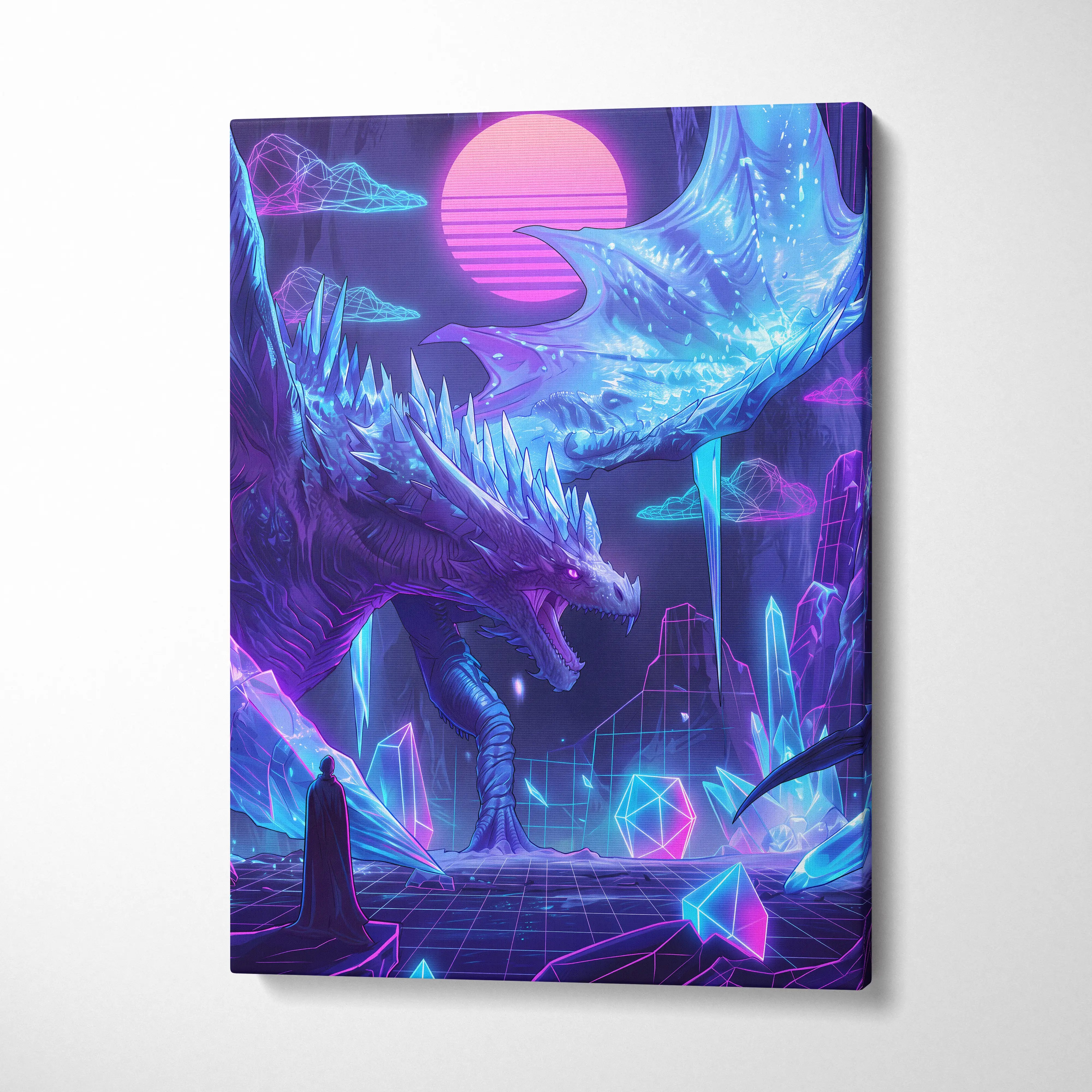 Dragon Neon Vaporwave Canvas - Dragon Neon Pink Blue Living Room Vaporwave Dreamy Neon Cyberpunk Wall Art Canvas Print