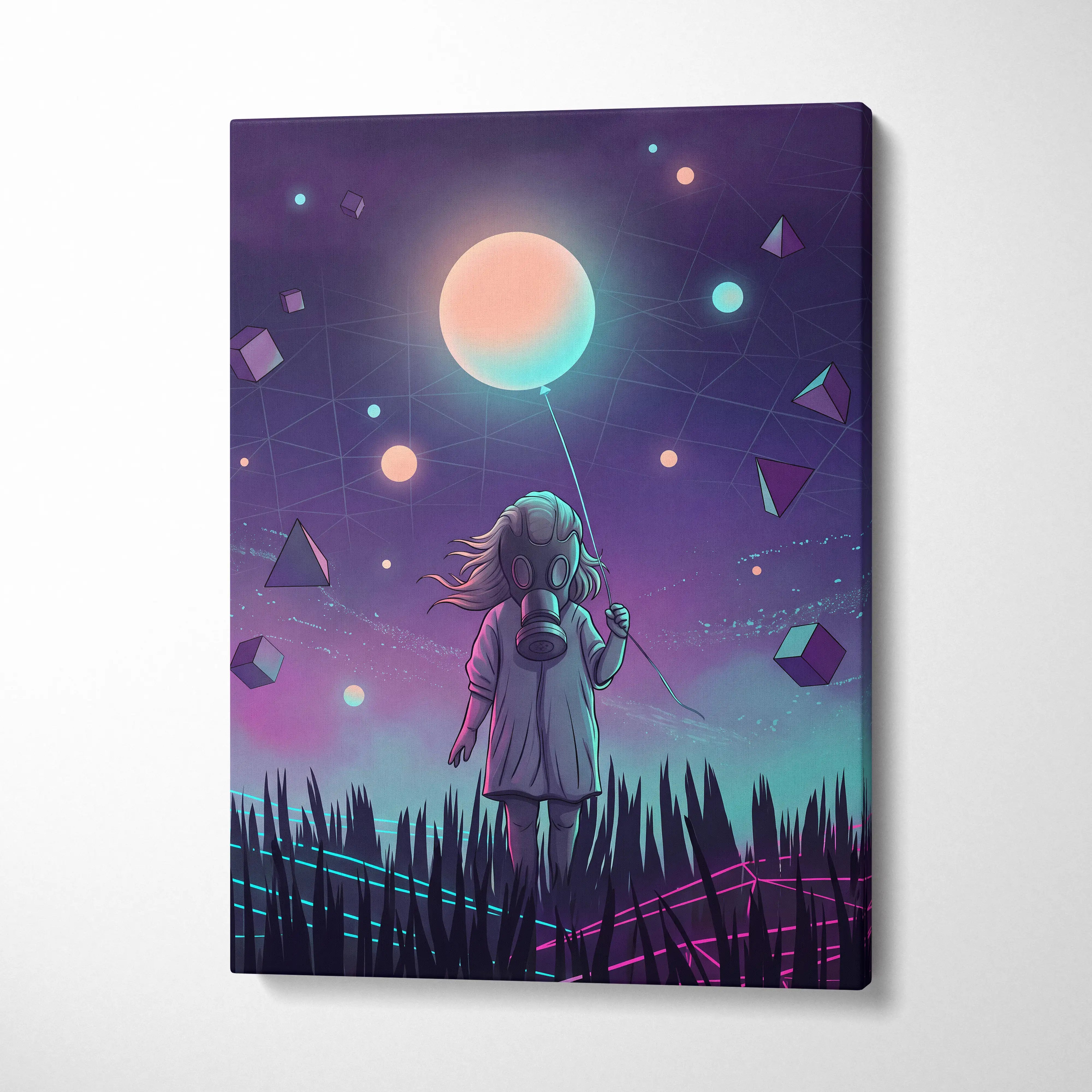 Vaporwave Neon Cosmos Canvas - Vaporwave Canvas Neon Pink Teal Living Room Retro Futurism Dreamy Mood Wall Art Canvas