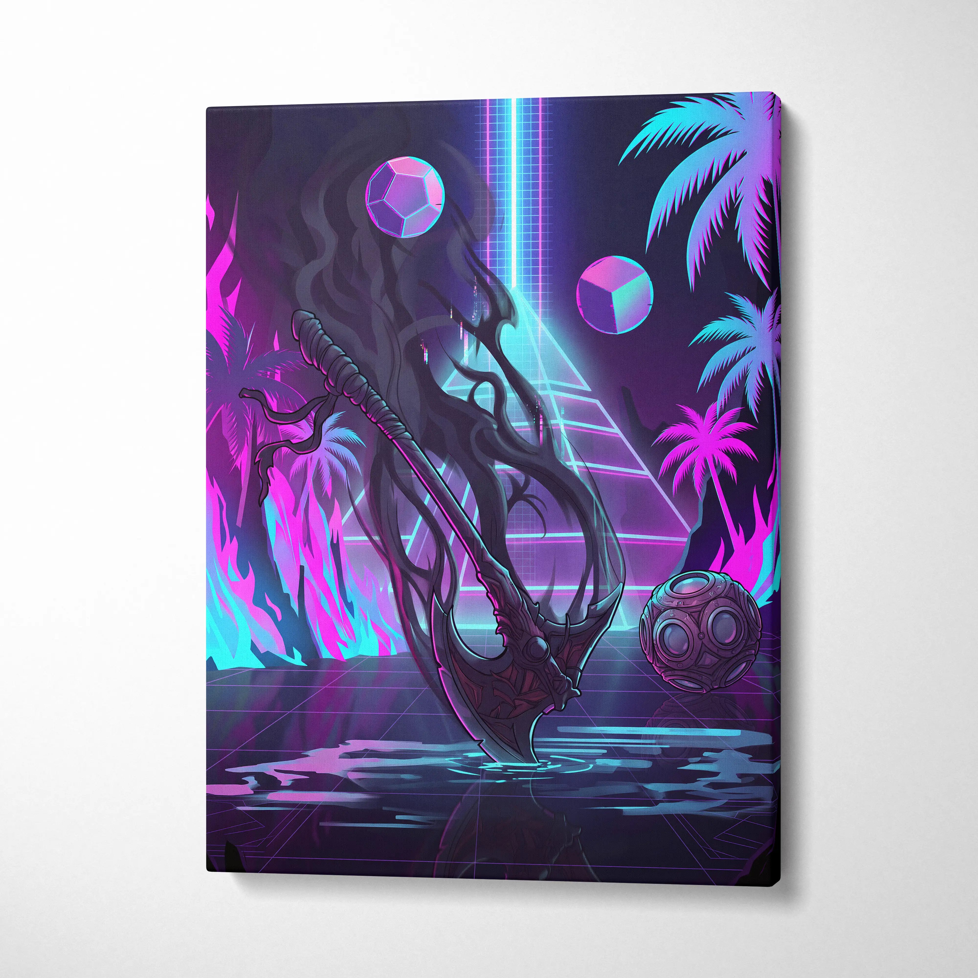 Vaporwave Neon Fantasy Canvas - Vaporwave Fantasy Neon Pink Cyan Wall Art Living Room Retro Dreamy Mood Nostalgic 80s Decor Canvas Print
