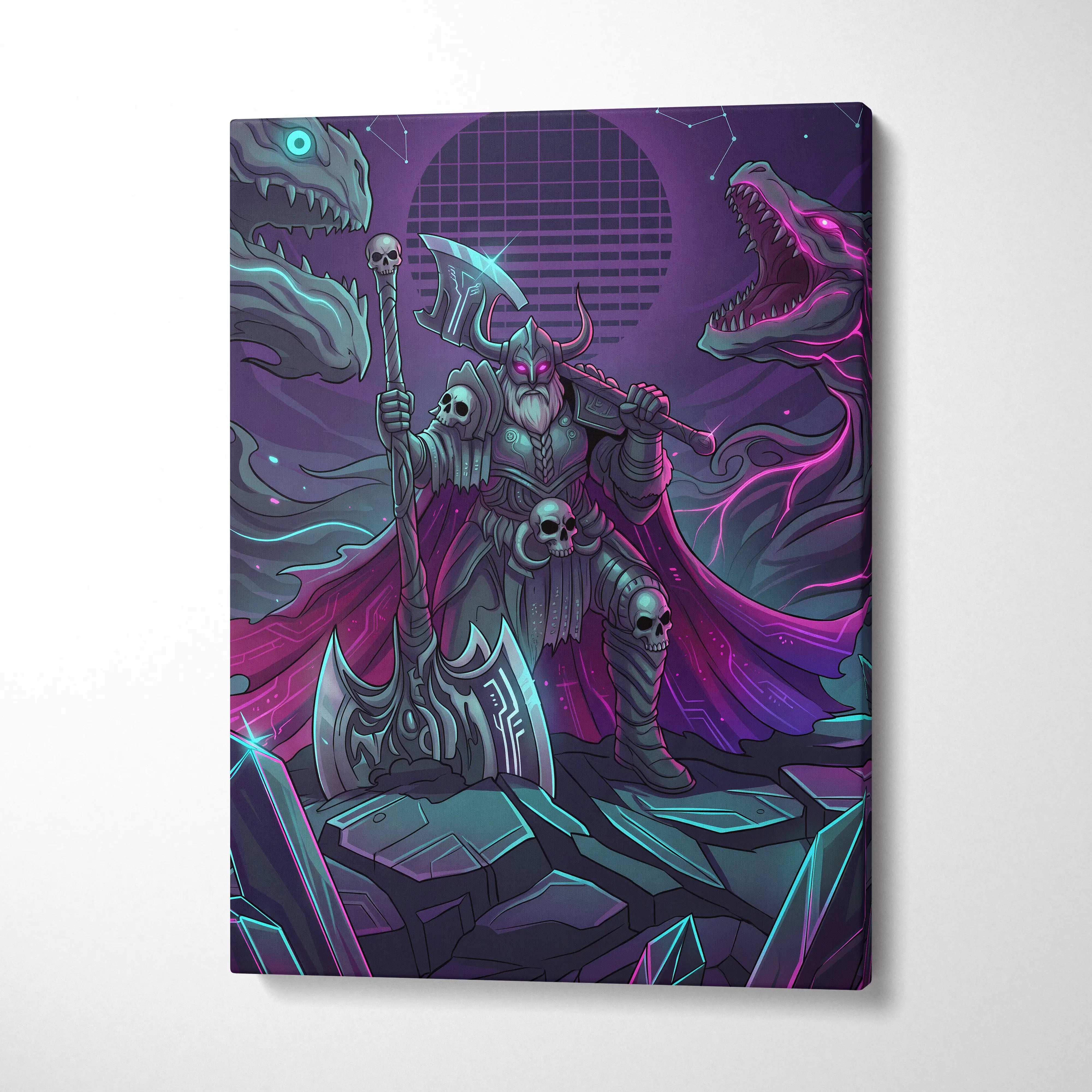 Vaporwave Neon Fantasy Canvas - Vaporwave Fantasy Canvas Neon Teal Living Room Cyberpunk Dreamy Mood Wall Art Canvas