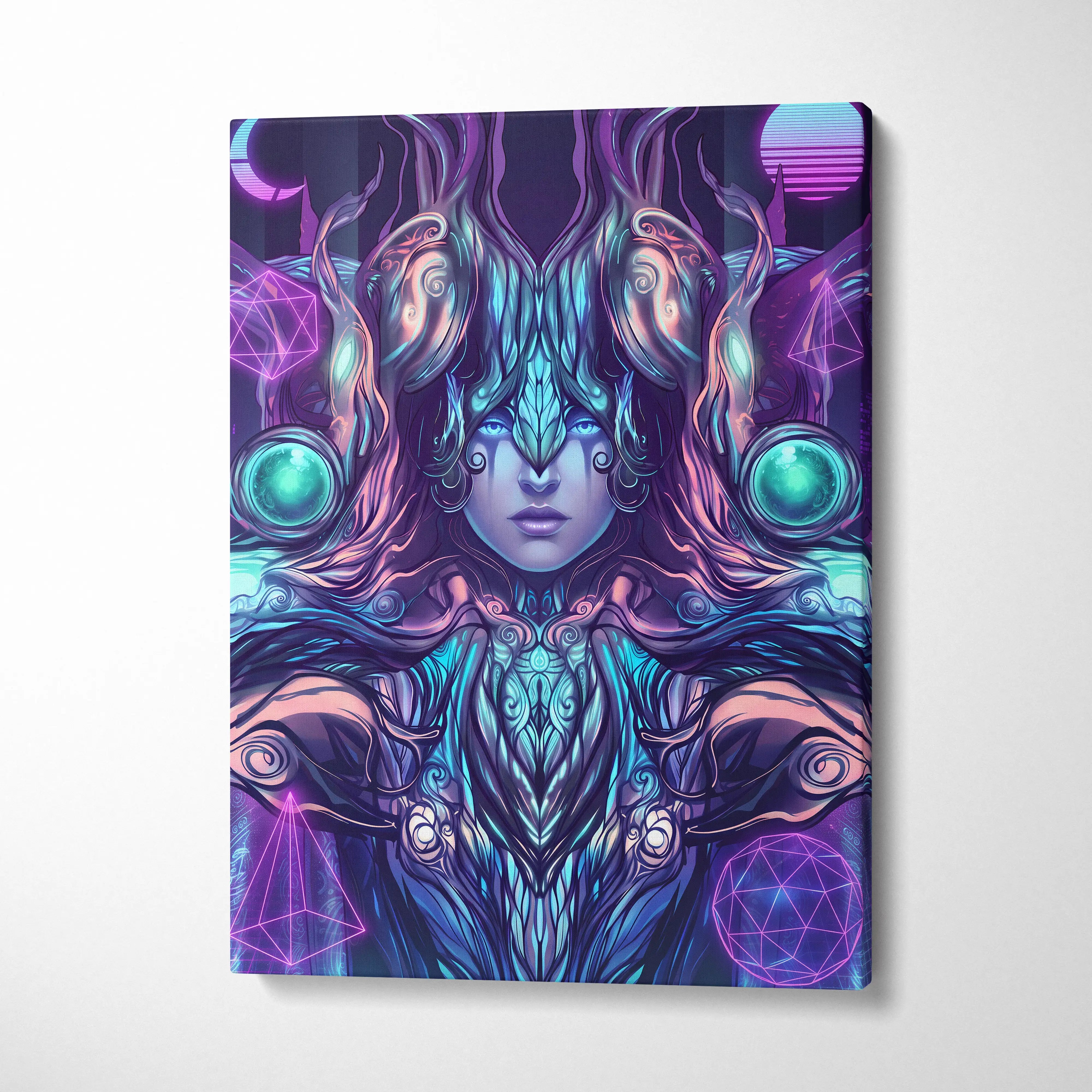 Neon Vaporwave Oracle Canvas - Mystical Goddess Neon Purple Blue Living Room Vaporwave Dreamy Mood Neon Art Canvas Print