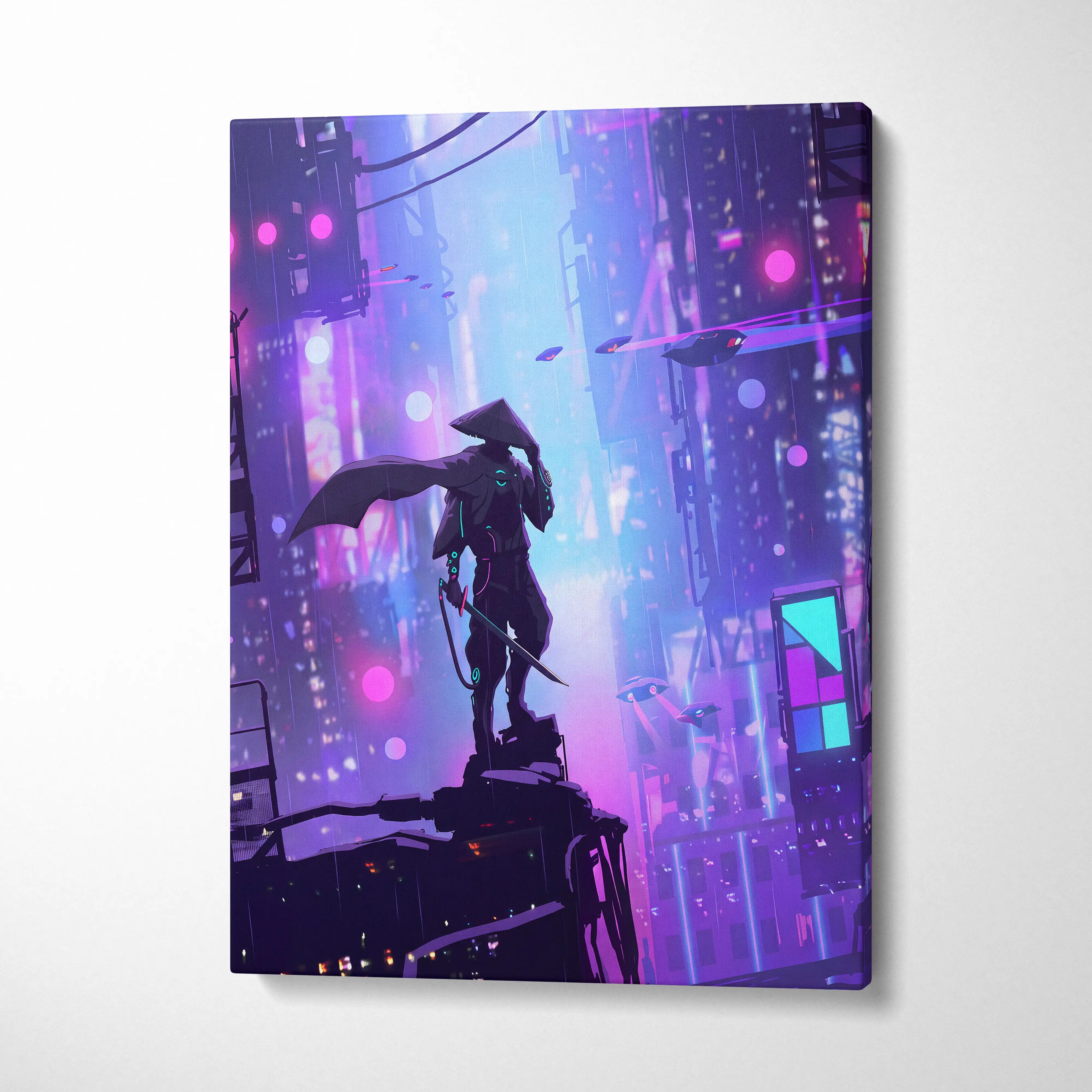 Vaporwave Neon Dream Canvas - Cityscape Neon Purple Pink Blue Living Room Synthwave Canvas Moody Neo Retro Wall Print