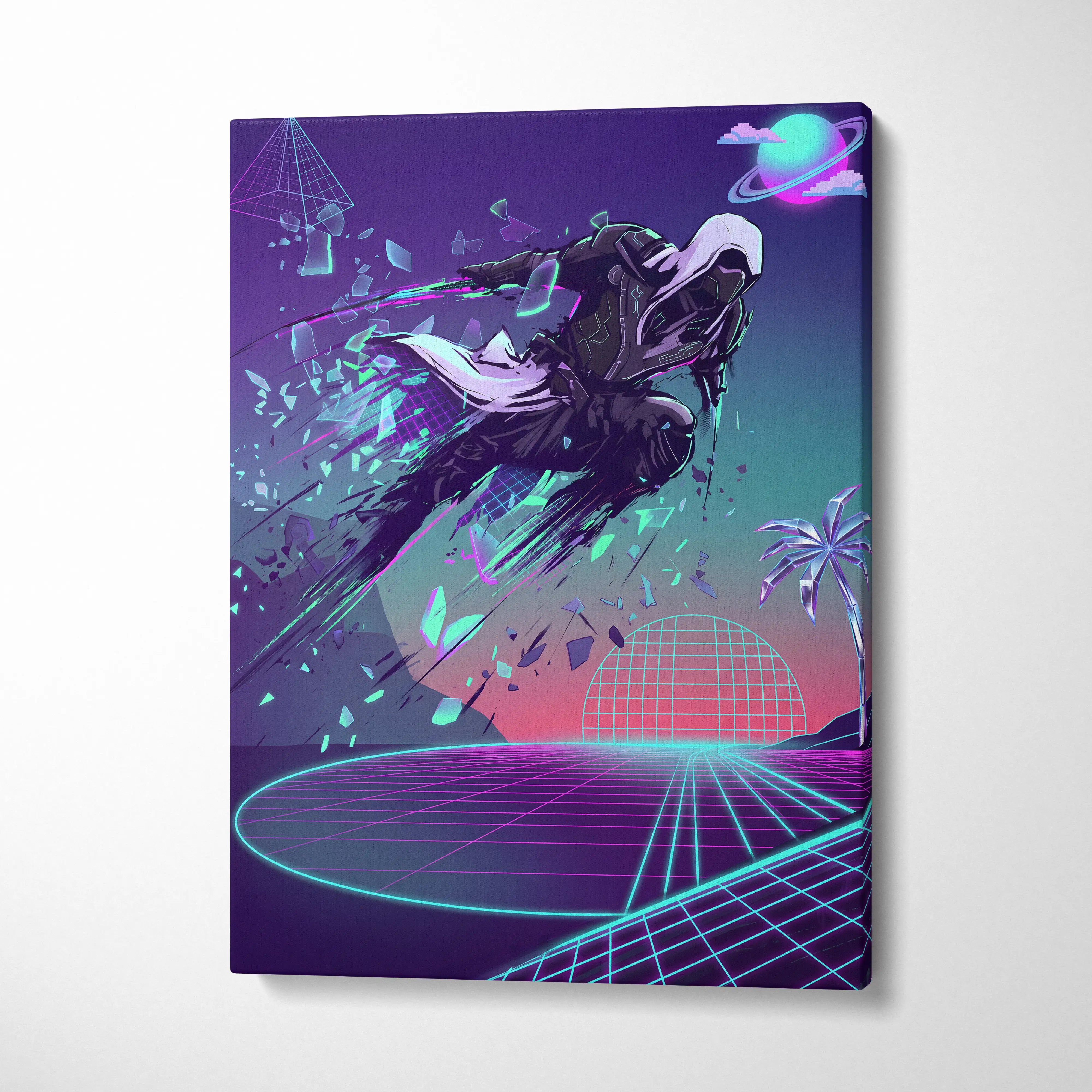 Vaporwave Neon Oracle Canvas - Mystic Figure Neon Pink Teal Living Room Neon Retro Futurism Dreamy Wall Art Canvas Print