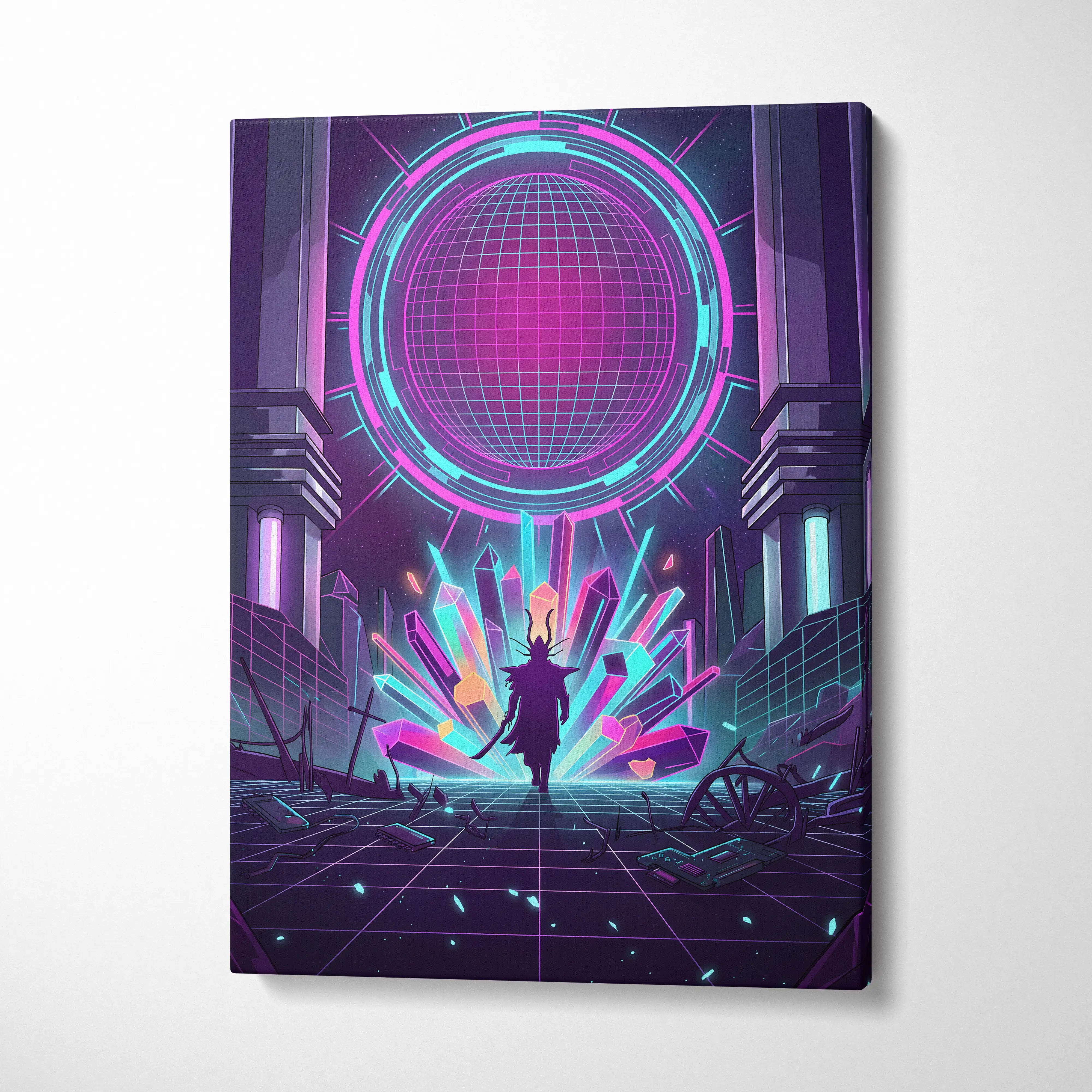 Vaporwave Neon Twilight Canvas - Vaporwave Neon Pink Cyan Living Room Retro Dreamy Mood Cyberpunk Decor Canvas Print