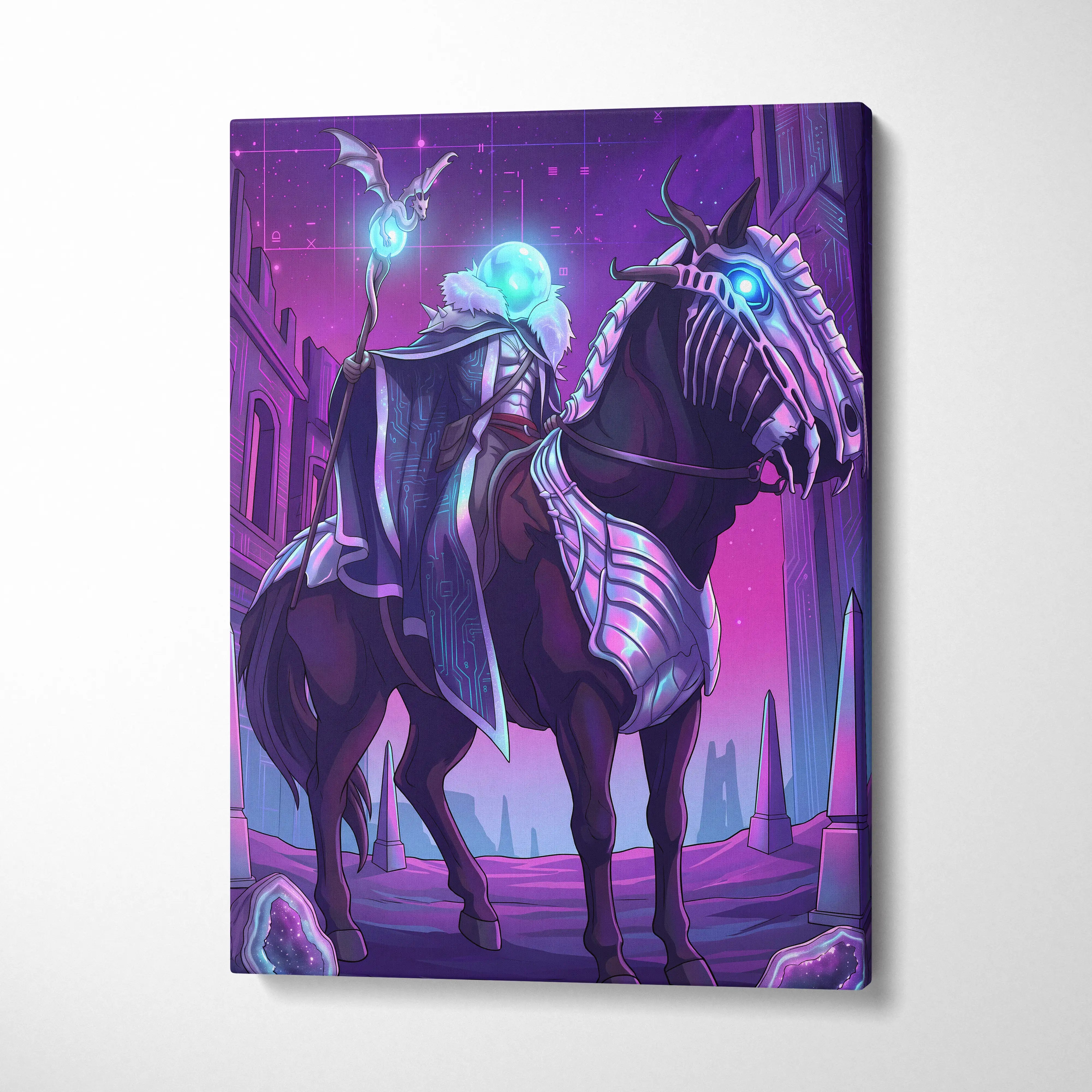 Vaporwave Neon Dragon Canvas Art - Dragon Neon Purple Blue Living Room Vaporwave Mood Mystical Neon Canvas Print