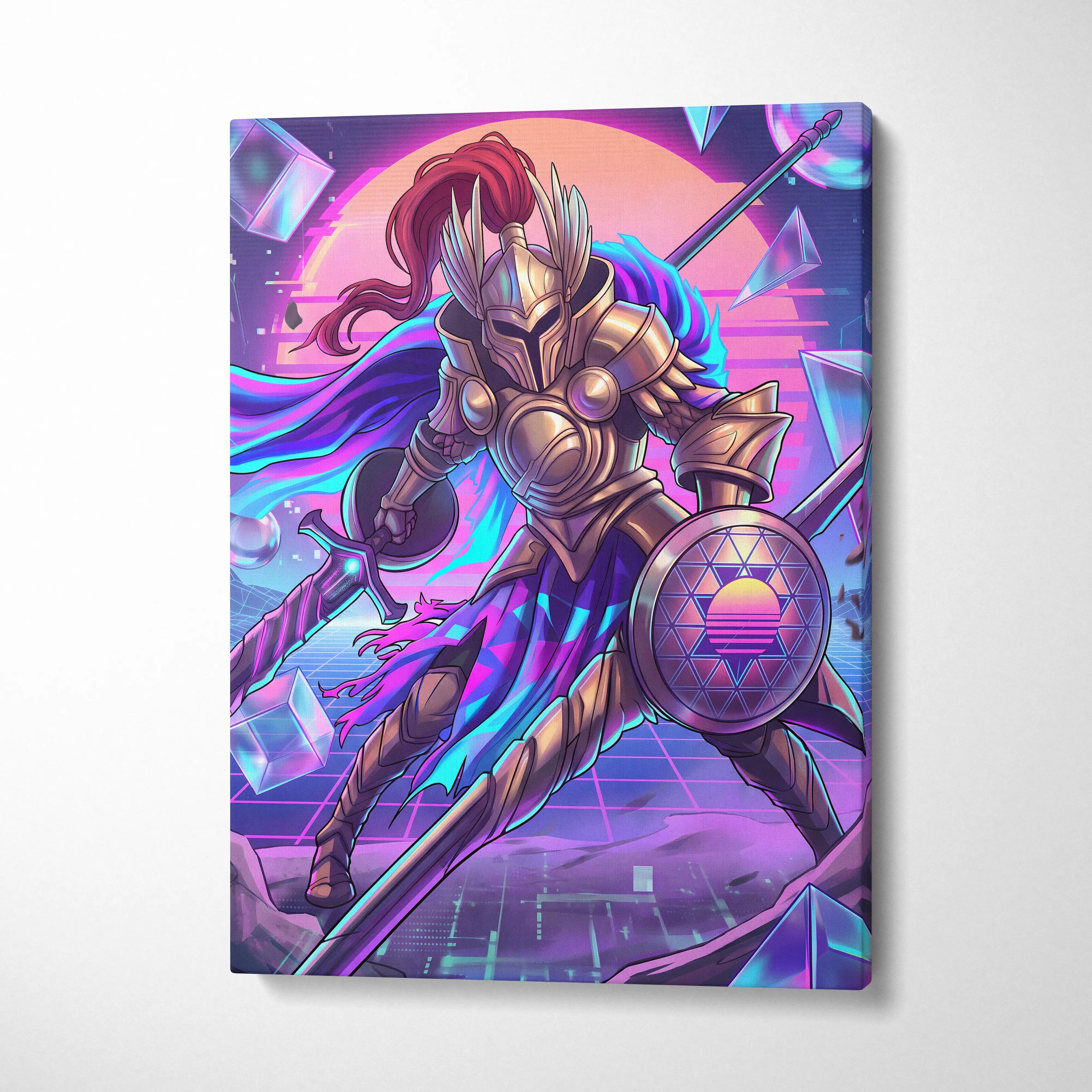 Vapor Knight Neon Canvas - Vaporwave Knight Neon Pink Teal Living Room Futurism Dreamy Neon Vaporwave Canvas Art Print
