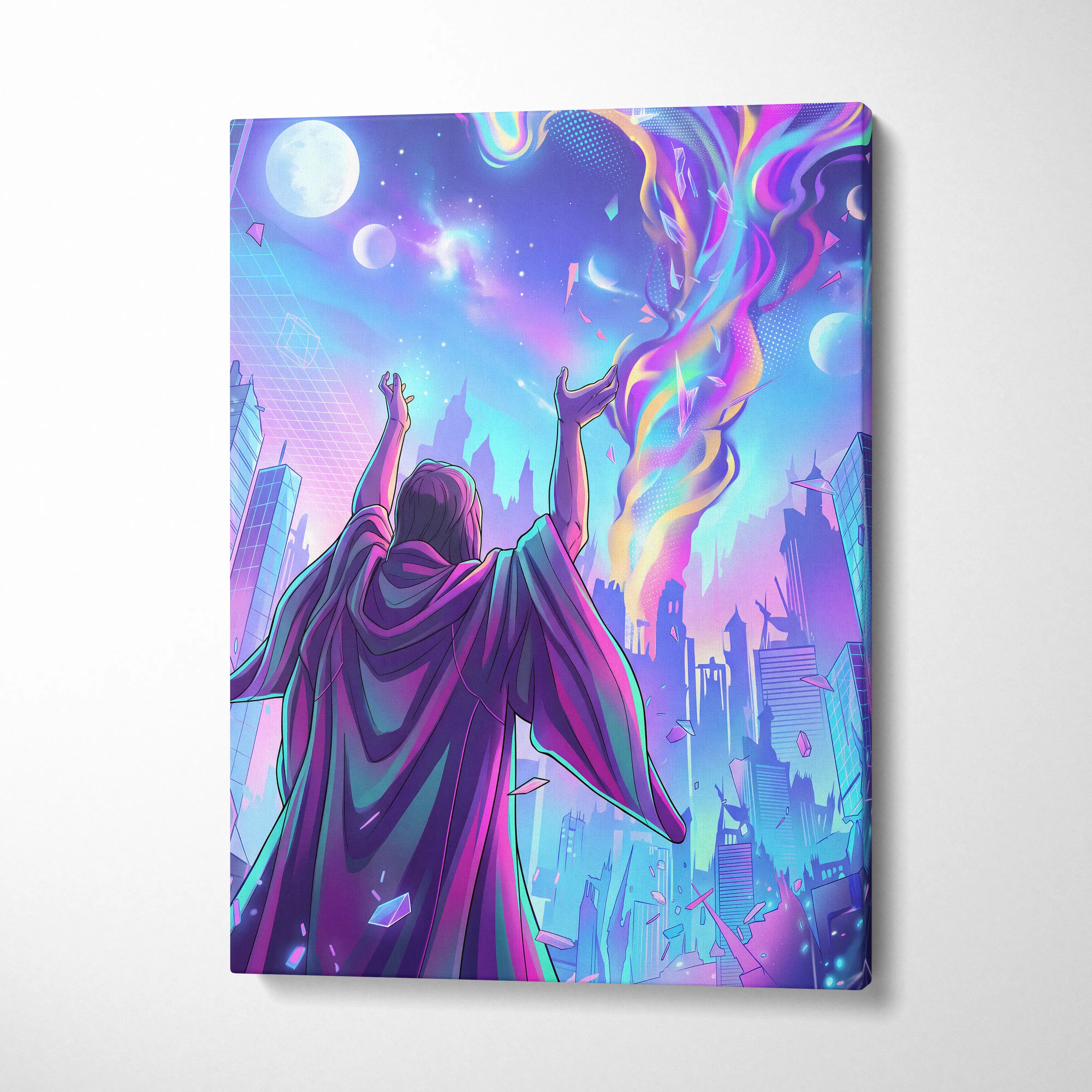 Vaporwave Neon Dream Canvas - Vaporwave Canvas Neon Blues For Living Room Retro Futurism Dreamy Wall Art Canvas