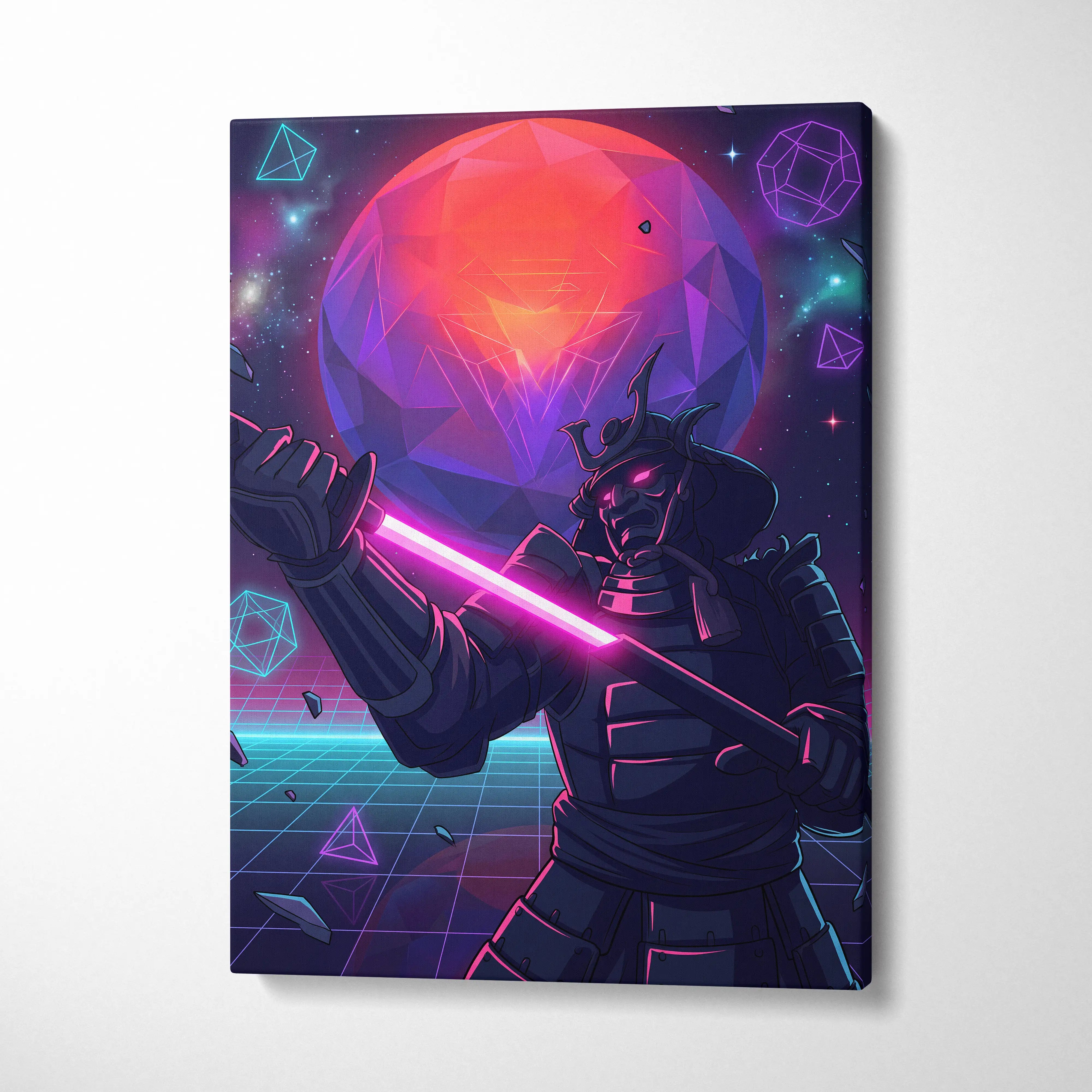 Vaporwave Galaxy Neon Canvas - Vaporwave Scene Neon Pink Purple Blue Living Room Retro Futurism Dreamy Neon Mood