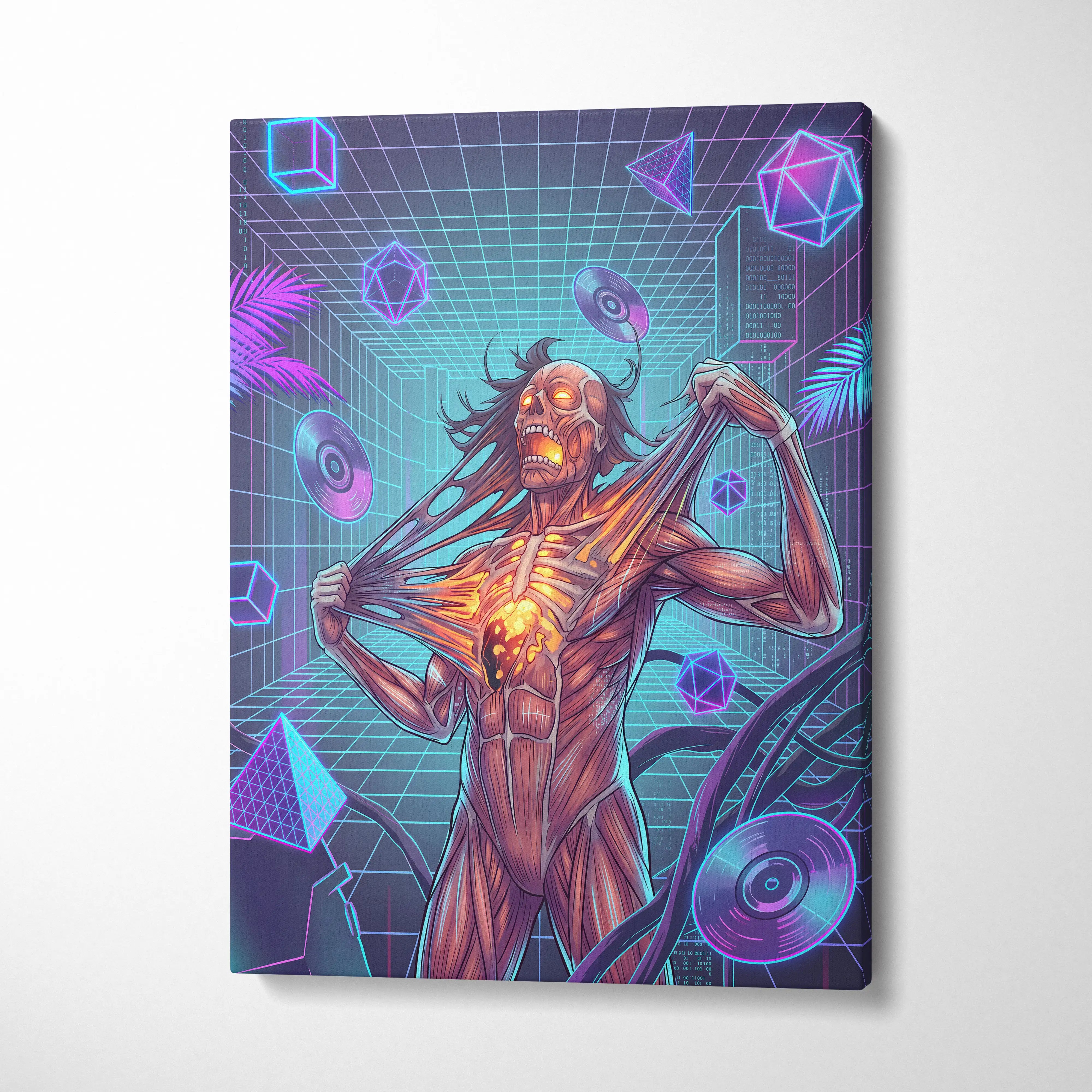 Vaporwave Neon Canvas Fantasy - Vaporwave Neon Colors Living Room Wall Art Retro Futurism Moody Atmosphere Canvas Print