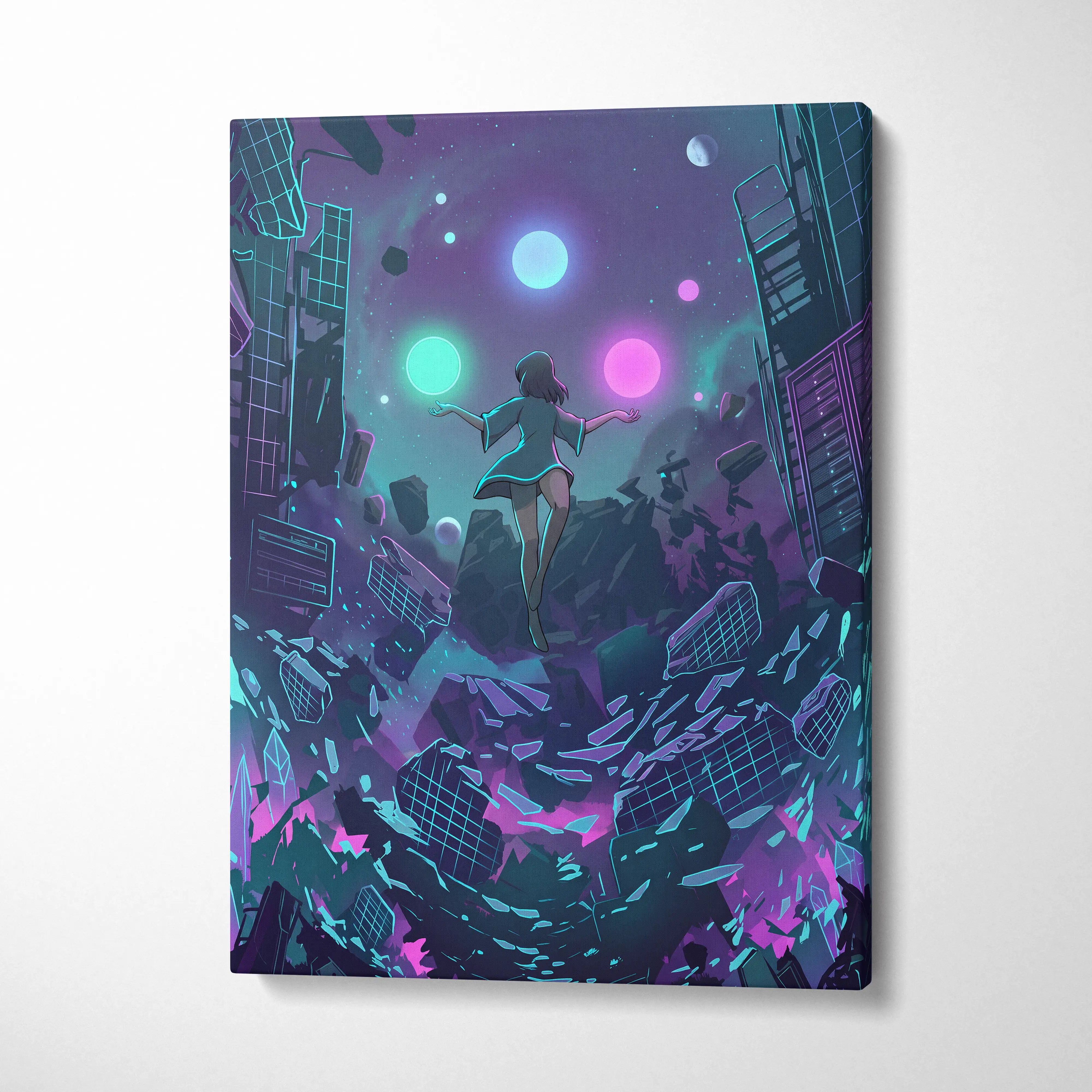 Vaporwave Fantasy Neon Canvas - Vaporwave Neon Pink Teal Room Retro Dreamy Neon Mood Vaporwave Modern Decor Canvas
