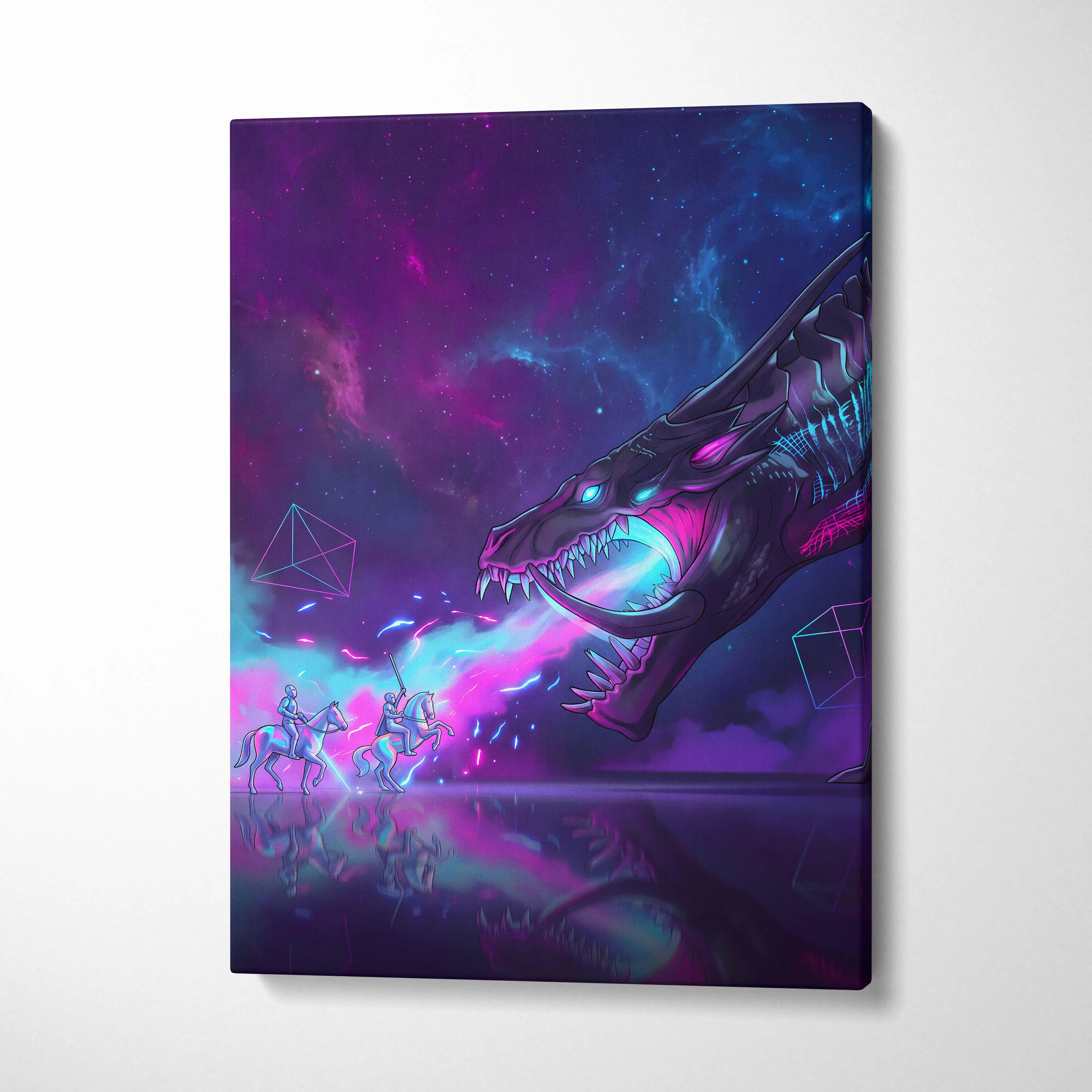 Vaporwave Dragon Canvas Fantasy - Dragon Neon Purple Blue Living Room Vaporwave Neon Dreamscape Cyberpunk Retro Canvas