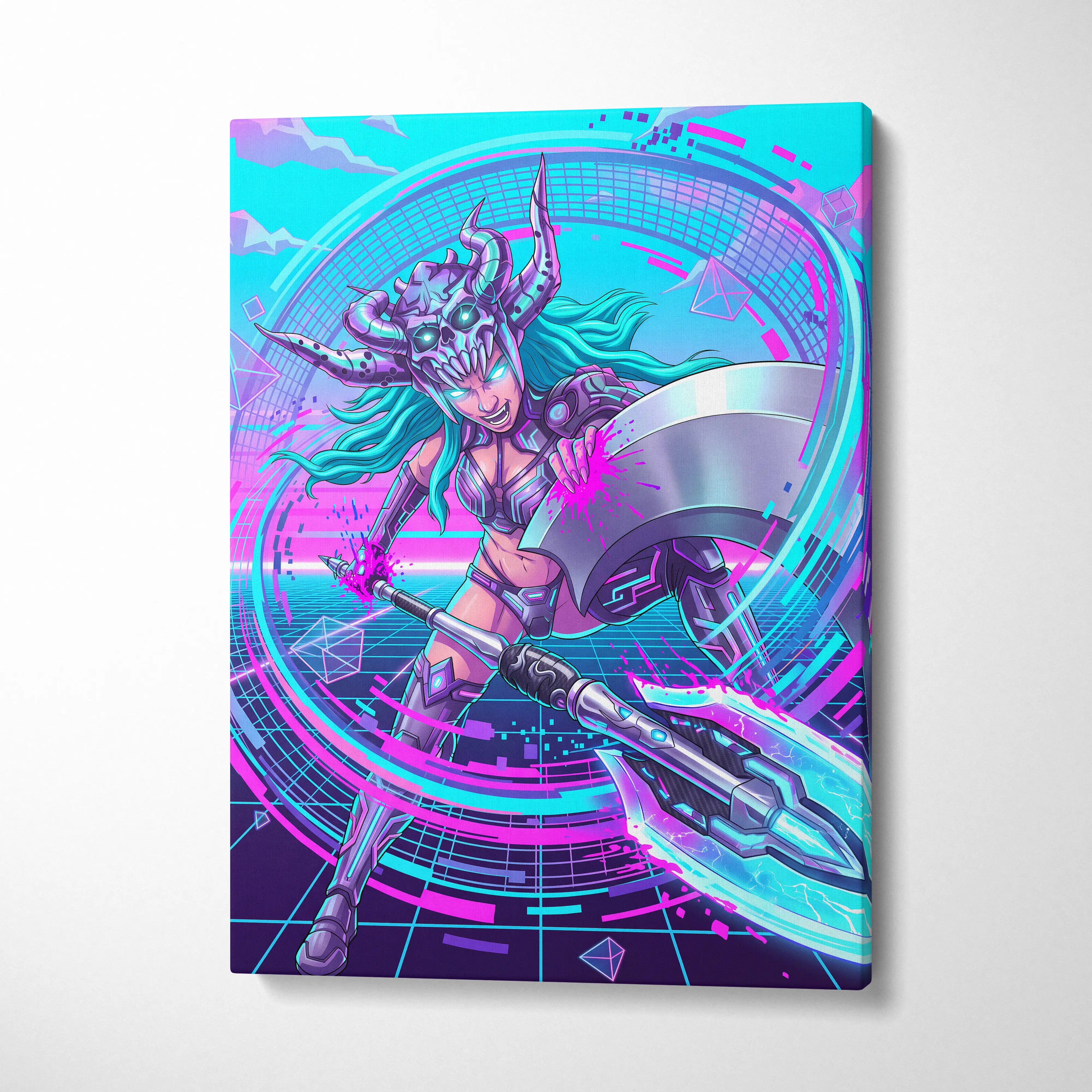 Vaporwave Neon Dragon Canvas - Vaporwave Dragon Neon Blues Pink Teal Bedroom Mystic Mood Neon Retro Gallery Canvas