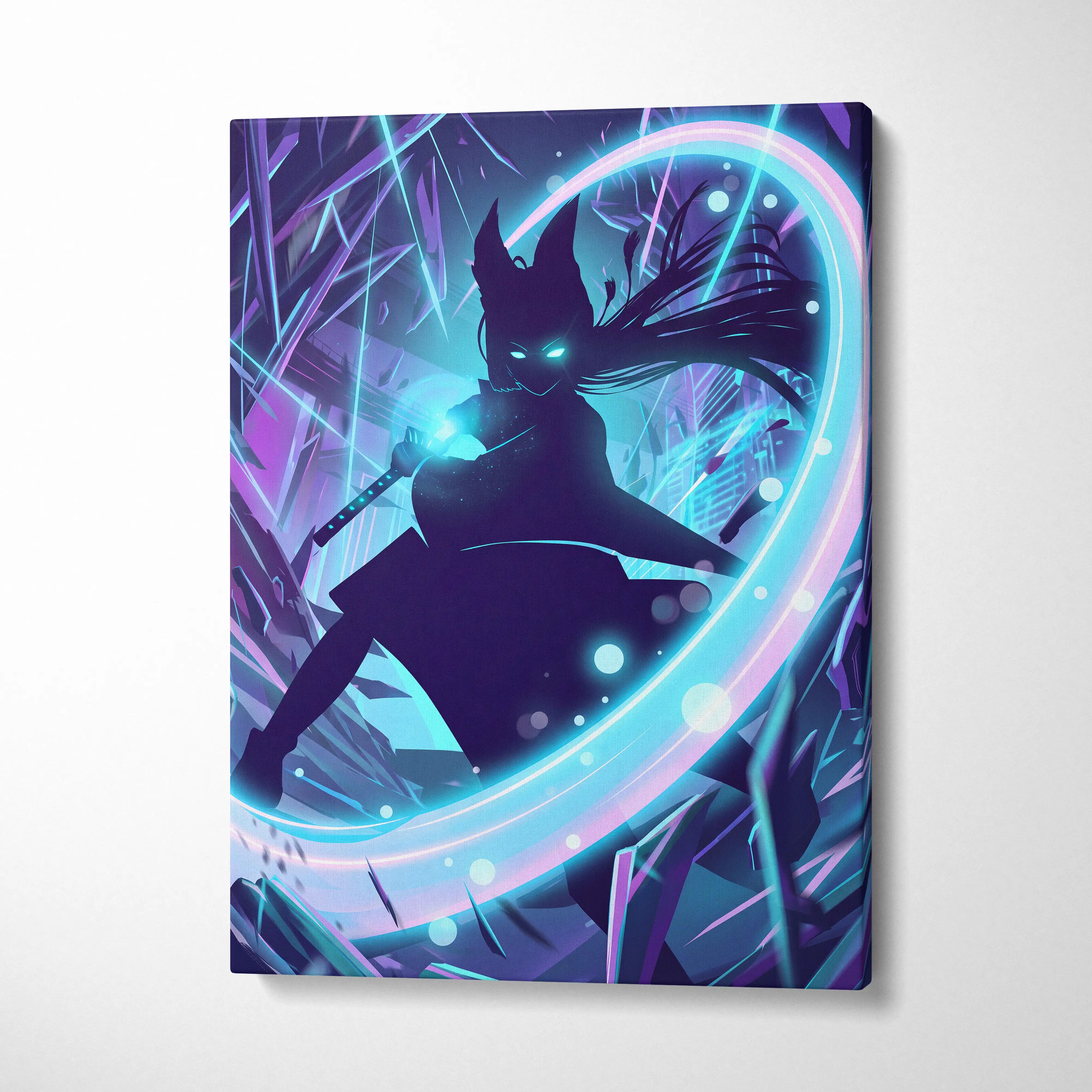 Vaporwave Neon Spirit Canvas - Vaporwave Spirit Neon Blues Pink Living Room Retro Futurism Moody Neon Aesthetic Canvas