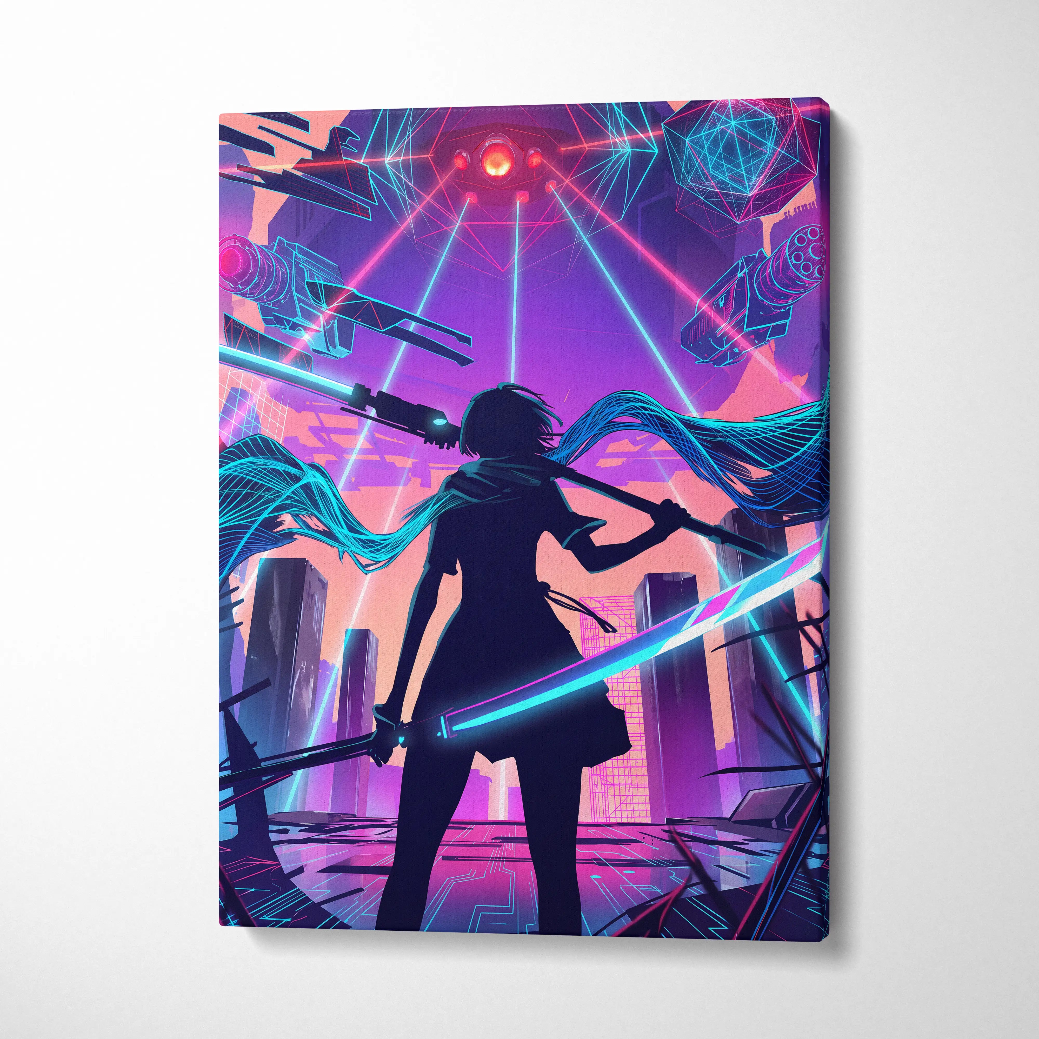 Vaporwave Neon Odyssey Canvas - Vaporwave Neon Pink Blue Living Room Art Dreamy Mood Neon Decor Canvas Print