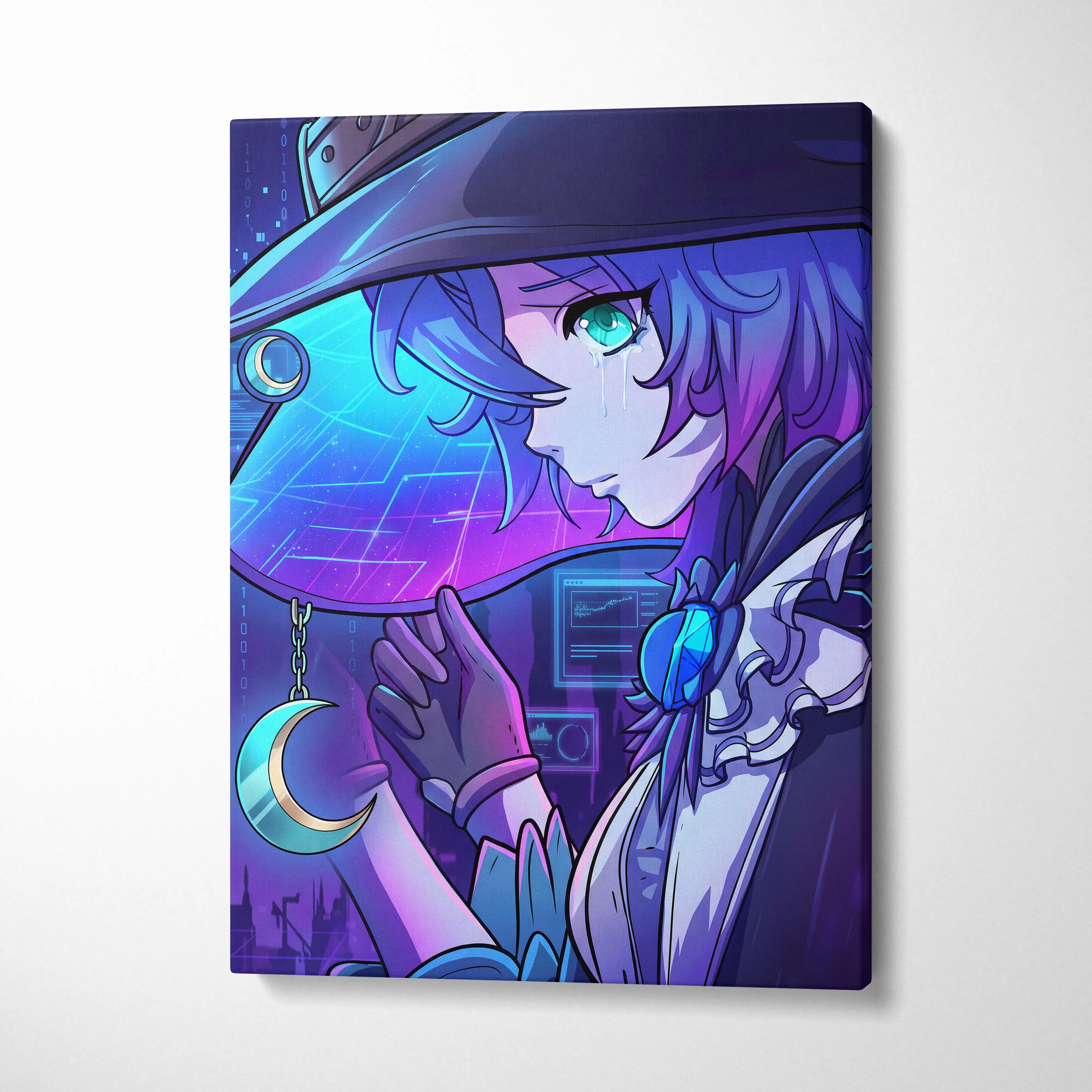 Vaporwave Neon Dream Canvas - Vaporwave Character Neon Blues Purples Living Room Wall Art Canvas Moody Mystic Modern