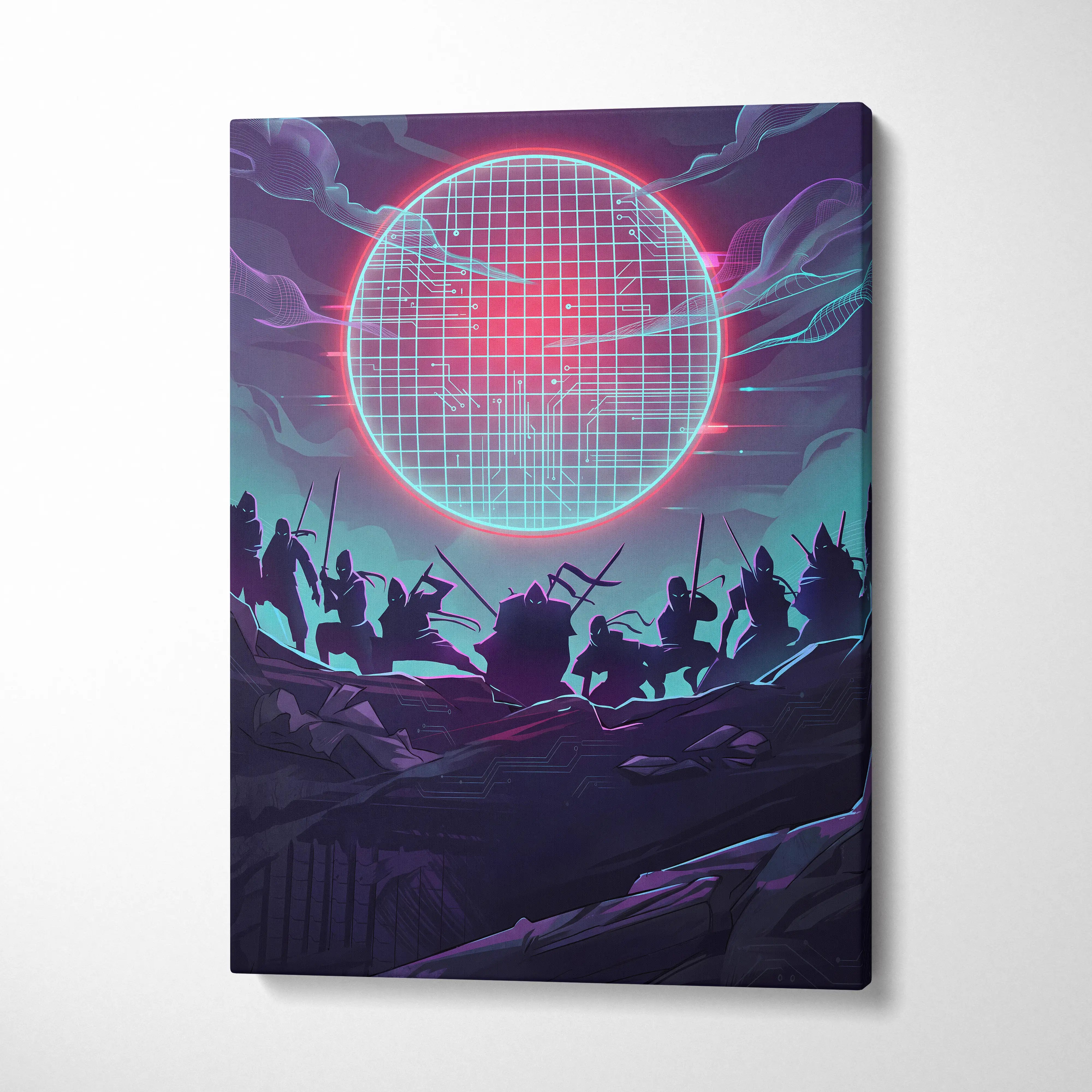 Vaporwave Neon Grid Canvas - Vaporwave Pink Blue Purple Living Room Cyberpunk Mood Dreamy Retro Decor Print