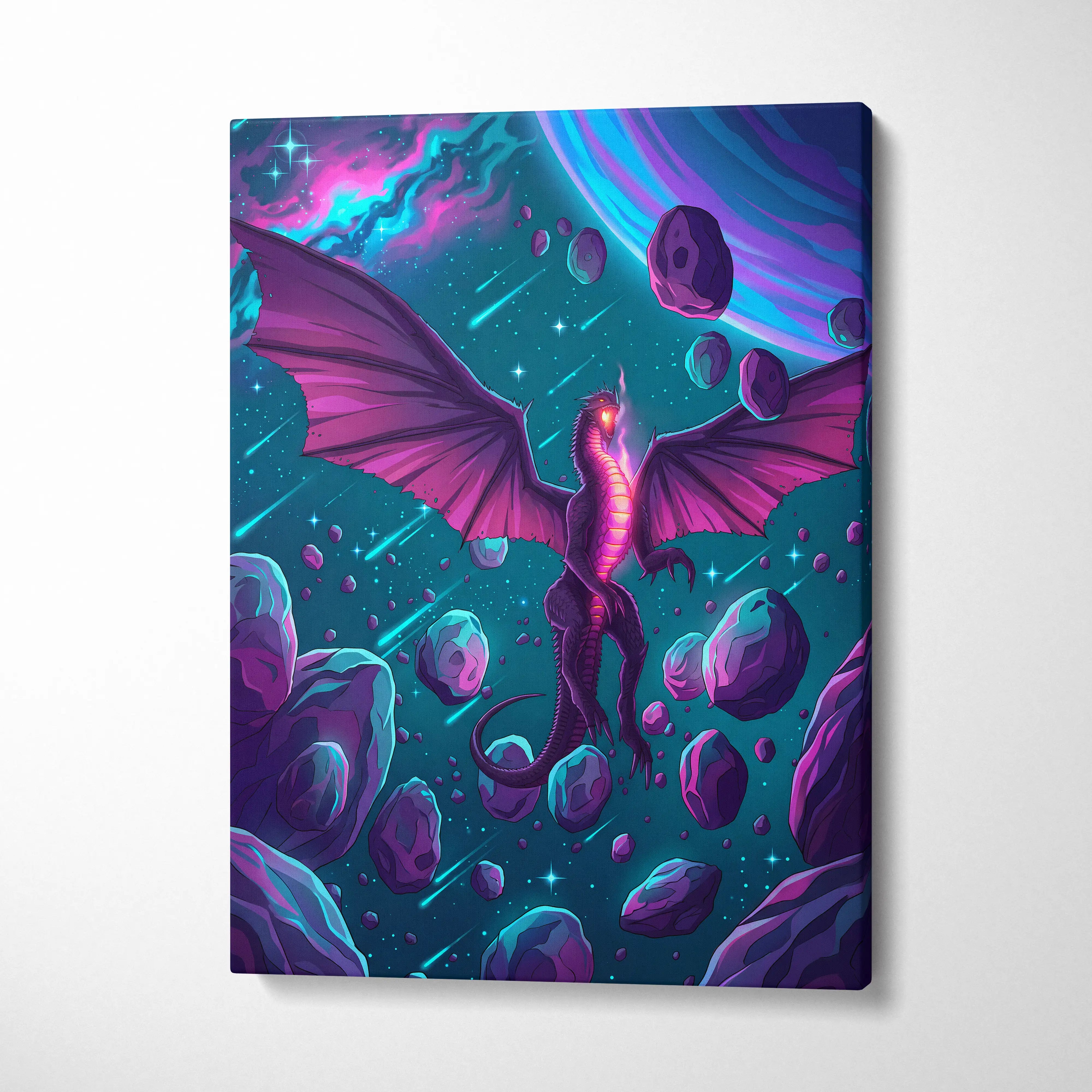 Vaporwave Neon Dragon Canvas - Dragon Neon Pink Blue Purple Living Room Vaporwave Mystical Neon Wall Art Canvas